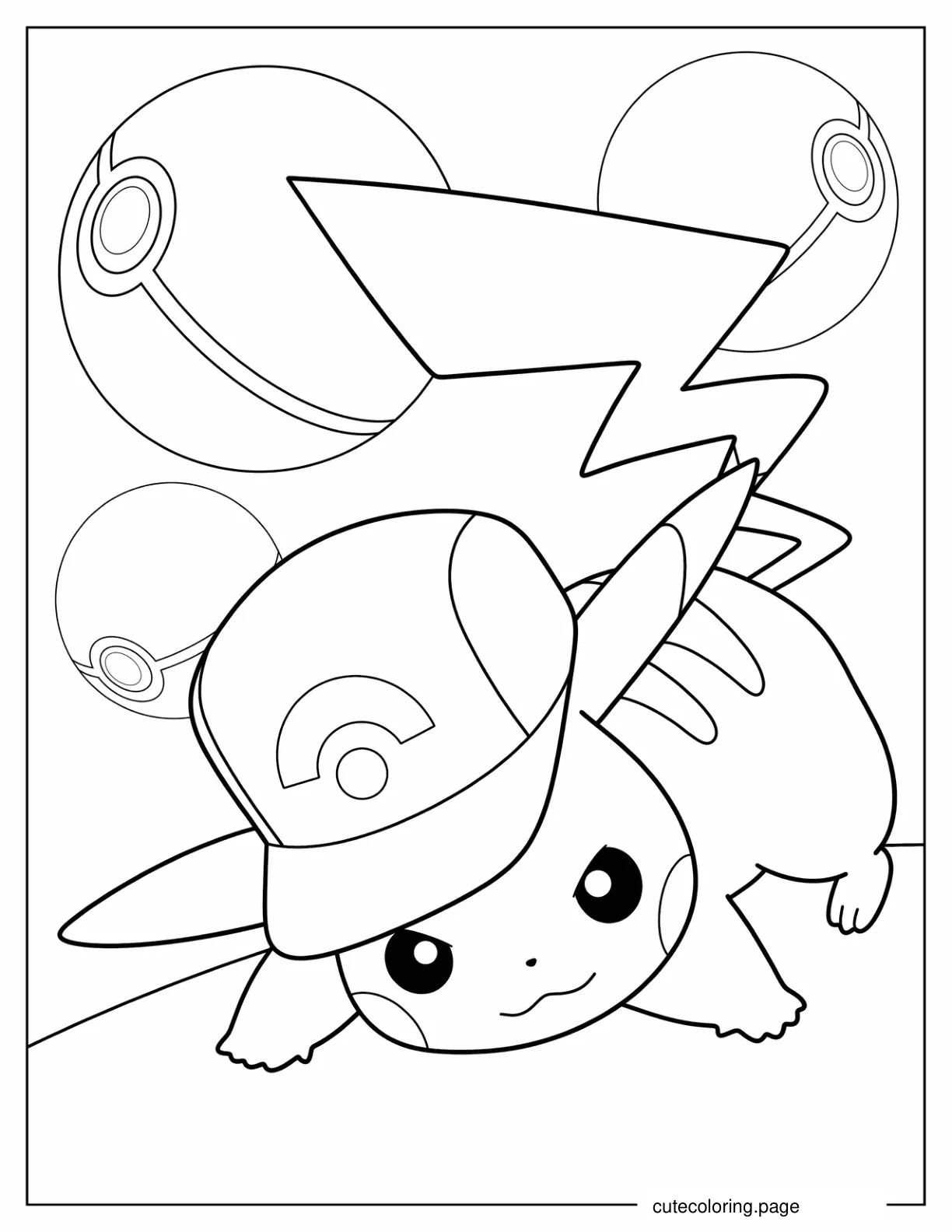 Pikachu Wearing Cap On Fighting Stance Coloring In coloring page