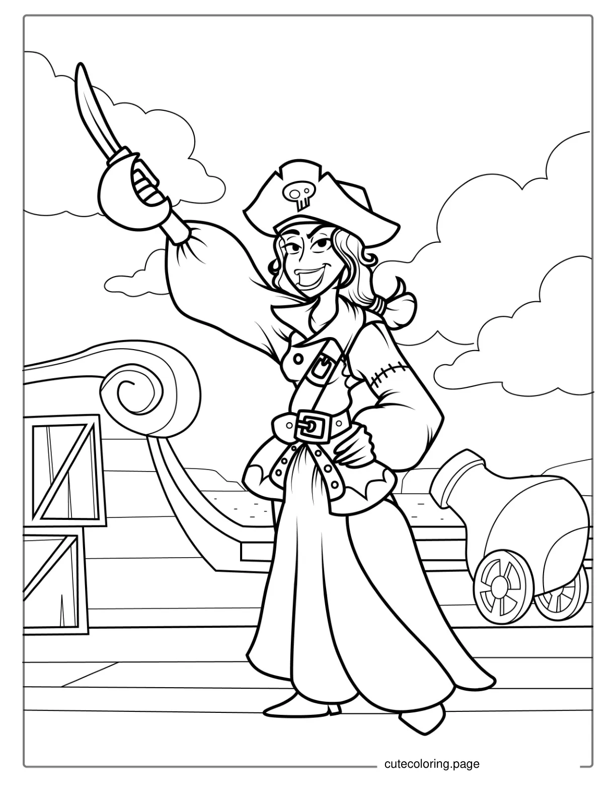 Coloring Page Of Girl Pirate On Ships Deck coloring page