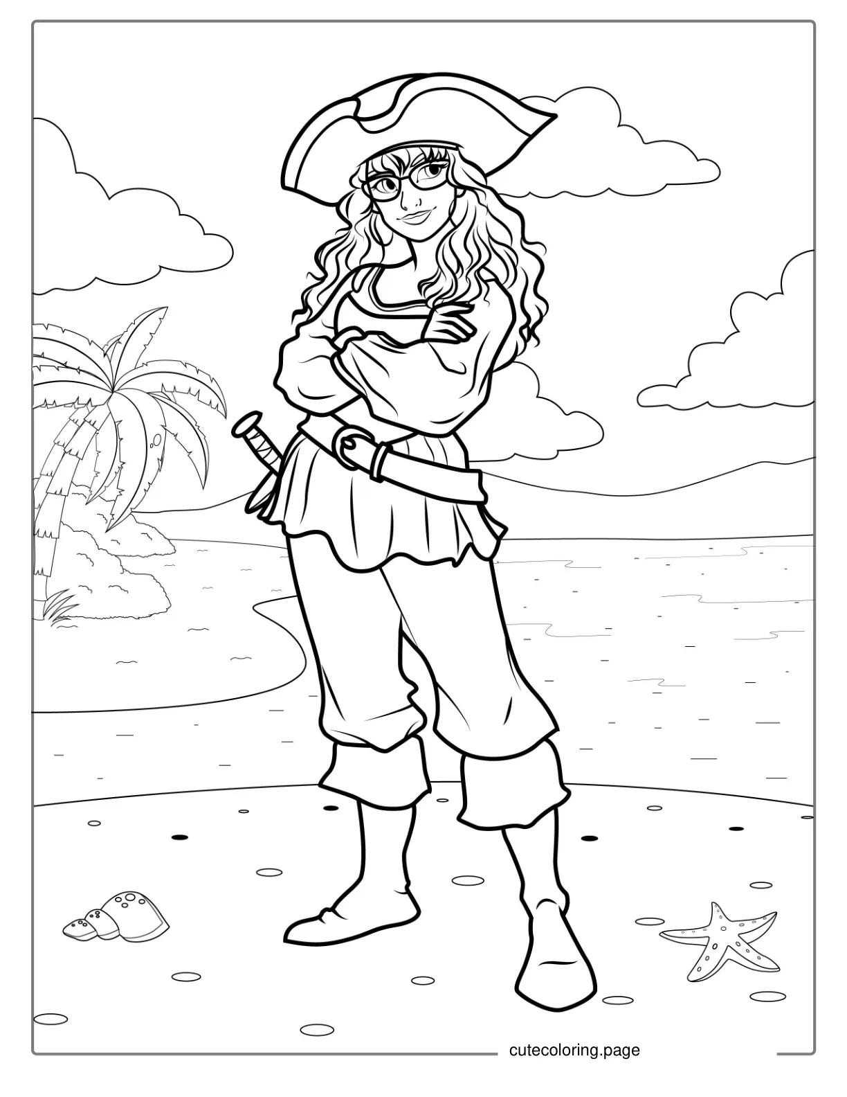 Girl Pirate Coloring Page For Kids coloring page