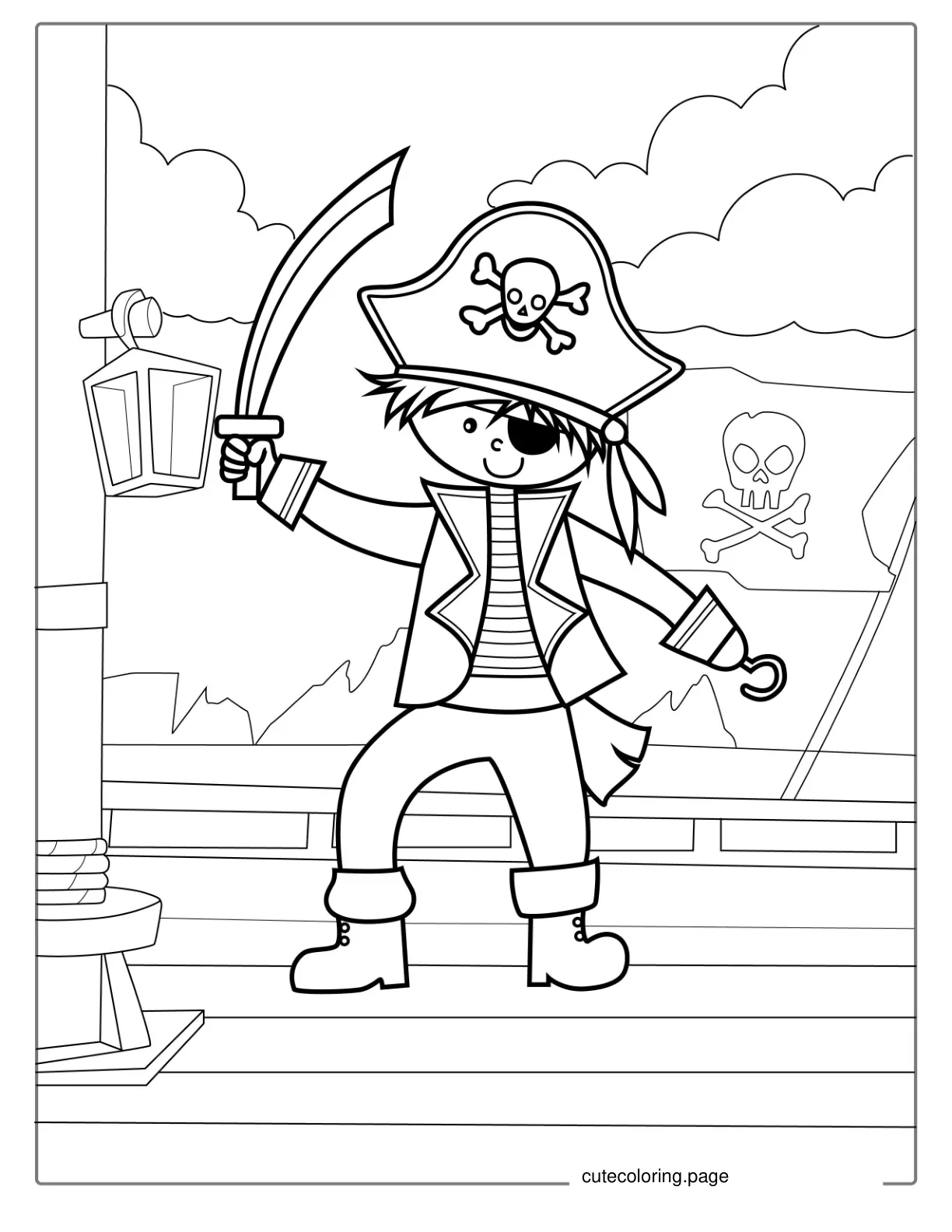 Kid Pirate With Eye Patch And Hat coloring page