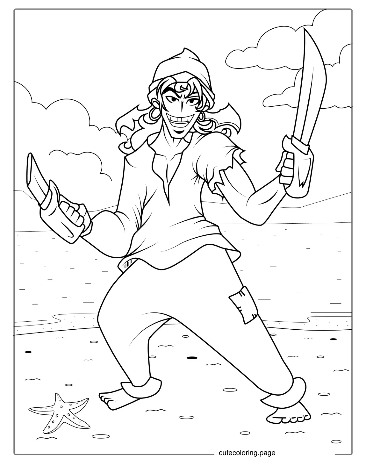 Pirate On The Beach Holding a Sword coloring page