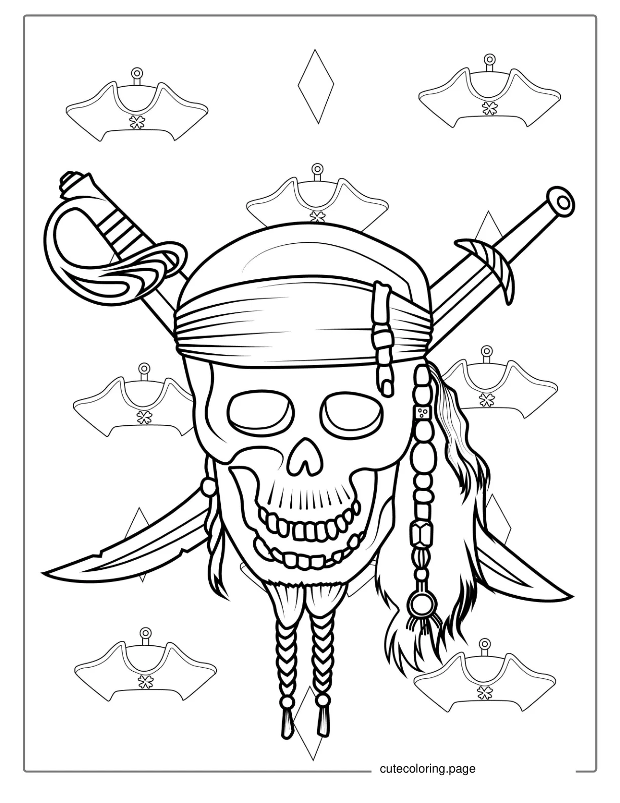 Pirate Skull And Bones Emblem Coloring Sheet coloring page