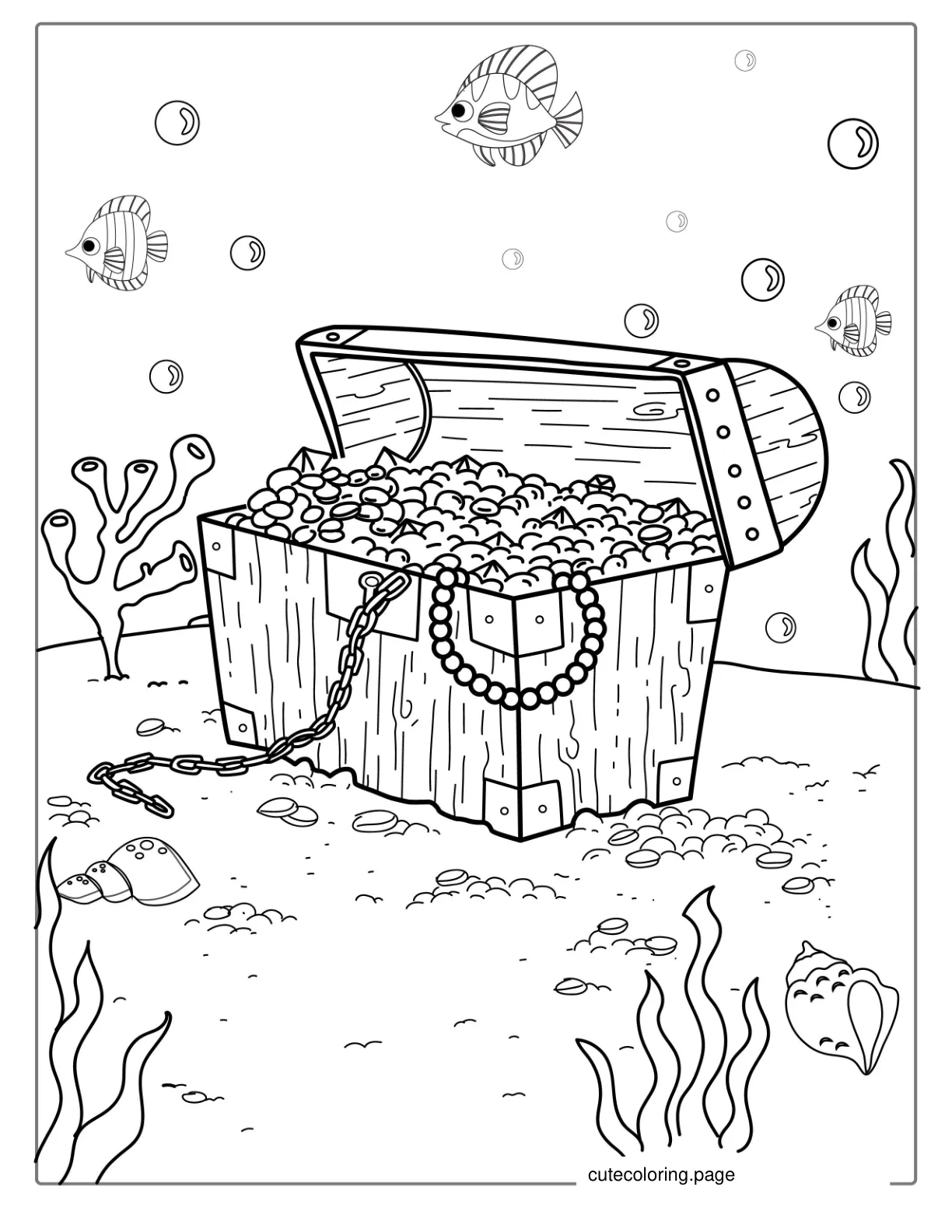 Pirate Treasure Chest At The Bottom Of The Ocean coloring page