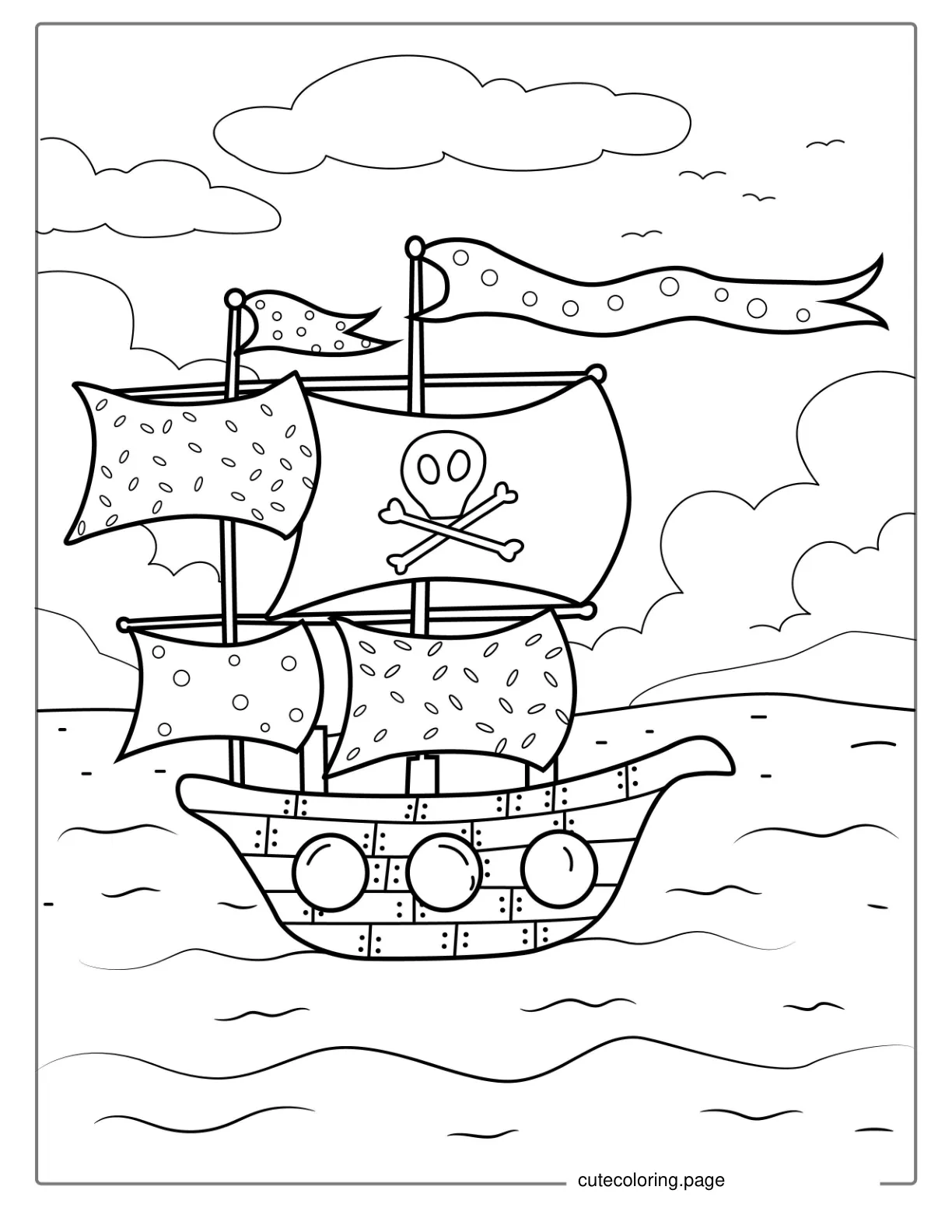 Simple Outline Of a Pirate Ship With Flags To Color coloring page