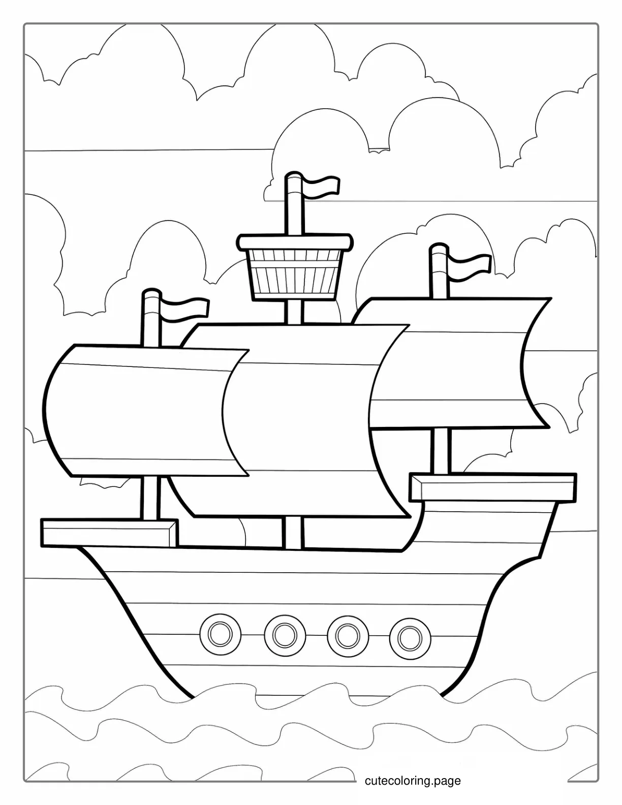 Basic Outline Of a Pirate Ship For Kids coloring page