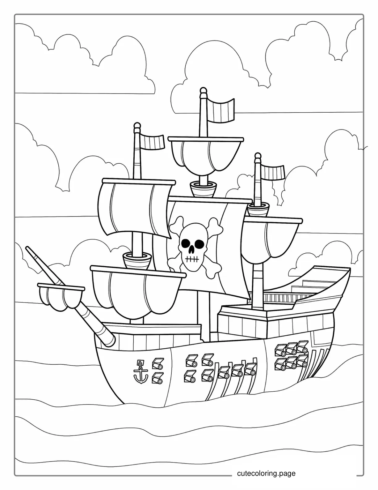 Coloring Page Of Pirate Ship With Multiple Canons coloring page