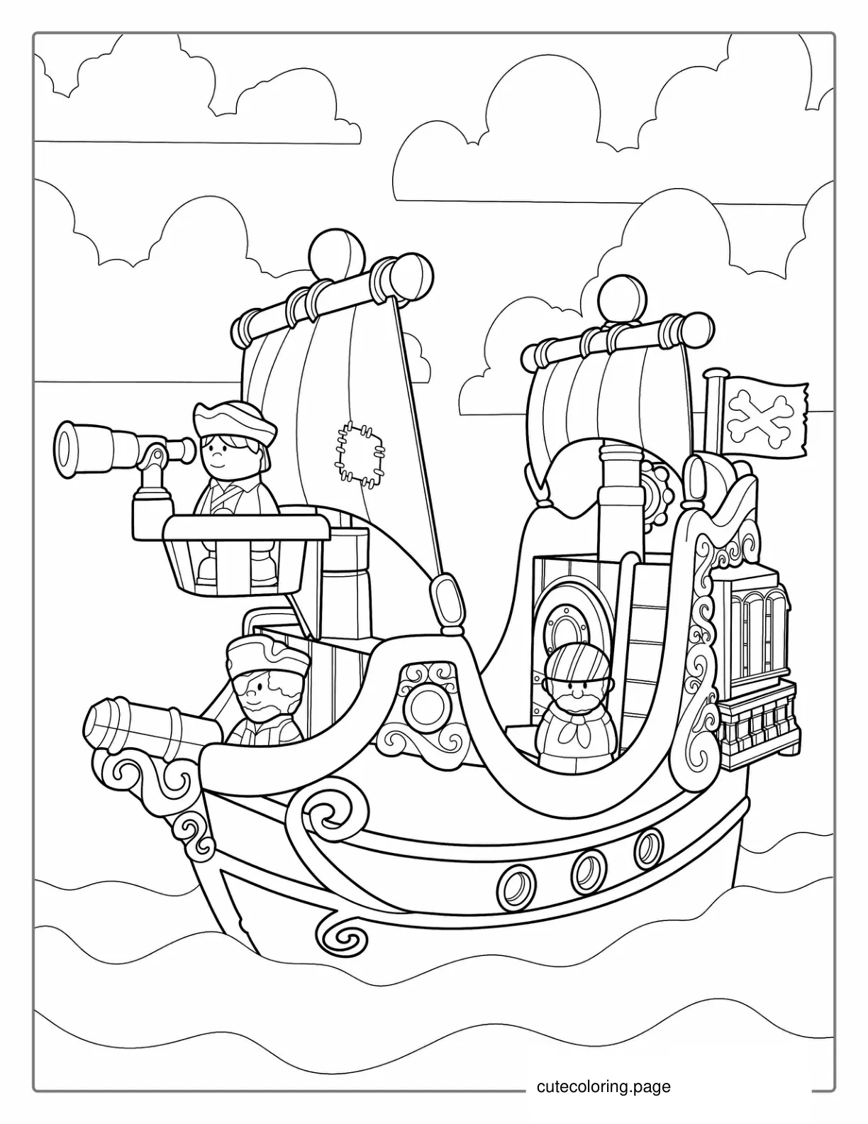 Detailed Kids Pirate Ship To Color coloring page