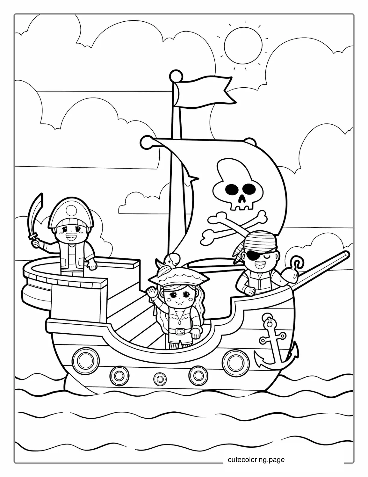 Easy Coloring Page Of a Pirate Ship coloring page