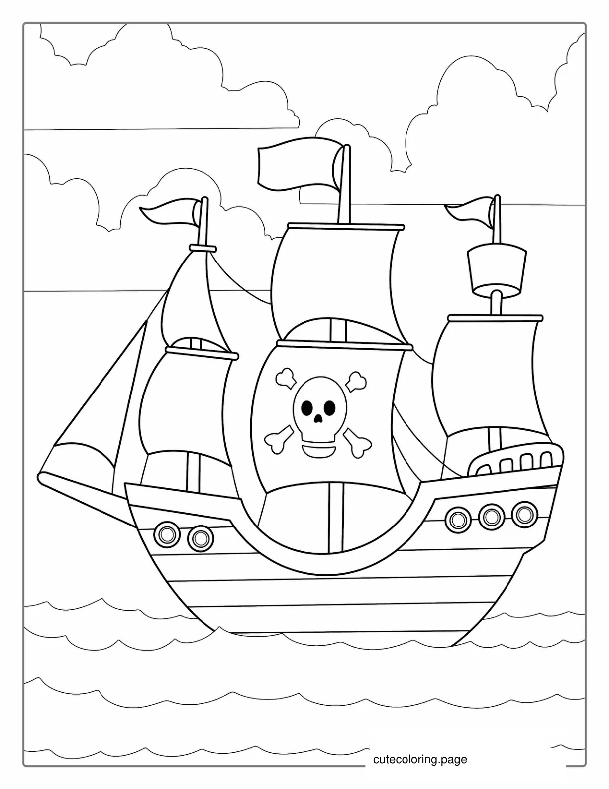 Easy Pirate Ship To Color With Skull And Bones coloring page