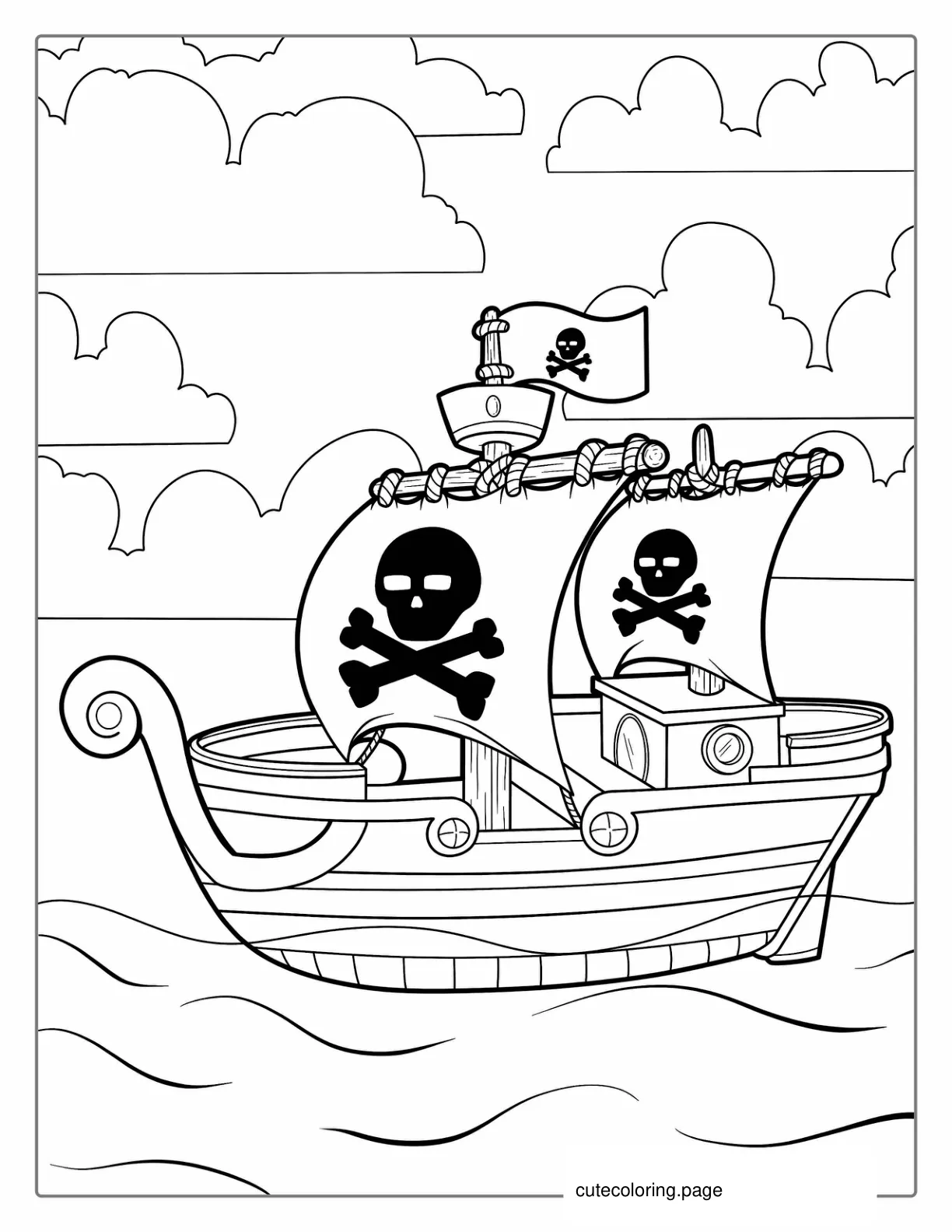 Pirate Ship With Skull And Bones Coloring Page coloring page