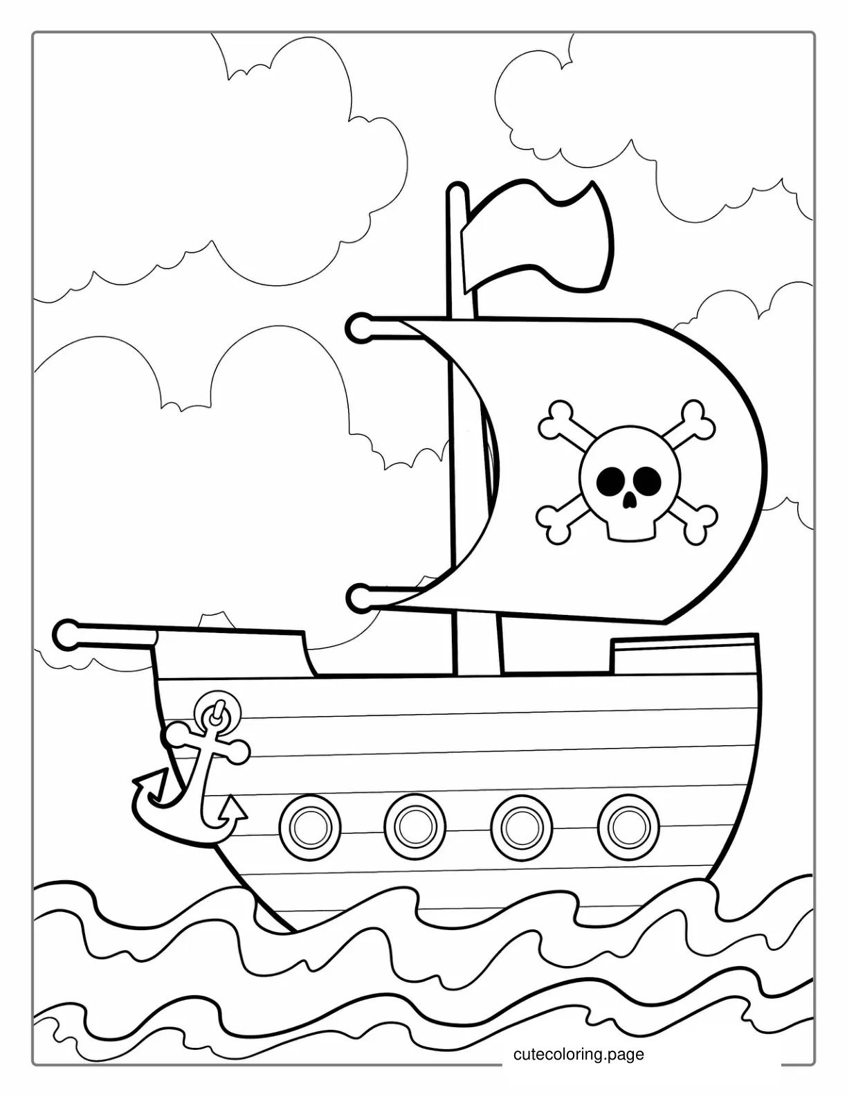 Simple Pirate Ship Coloring Page For Preschoolers 1 coloring page