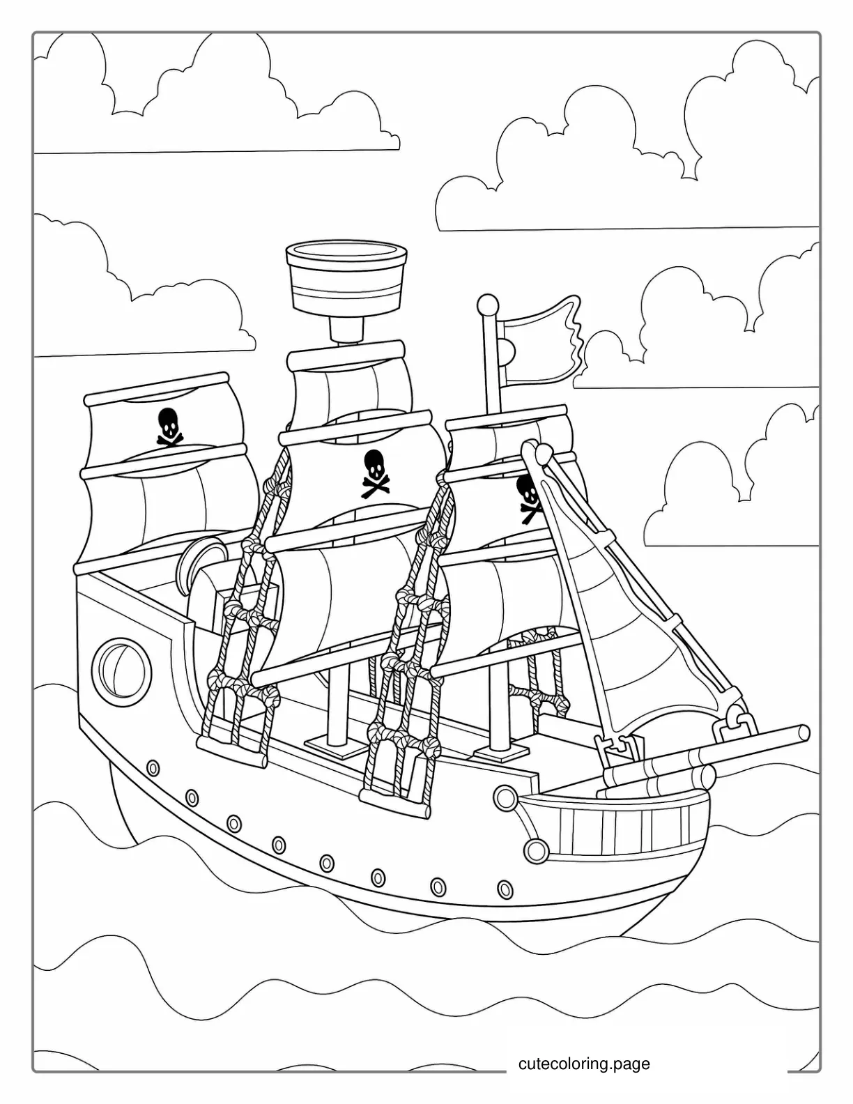 Simple Pirate Ship With Crows Nest To Color coloring page