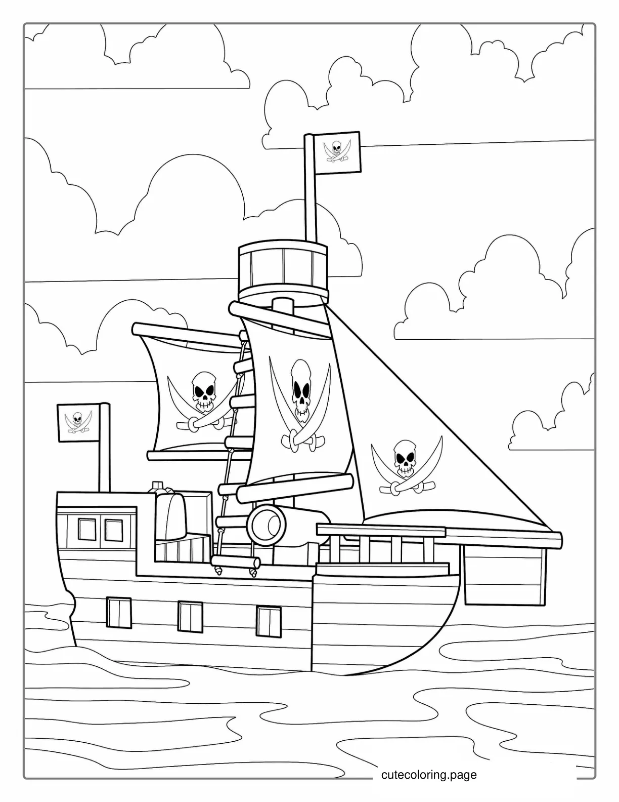 Wooden Pirate Ship With Canon To Color coloring page