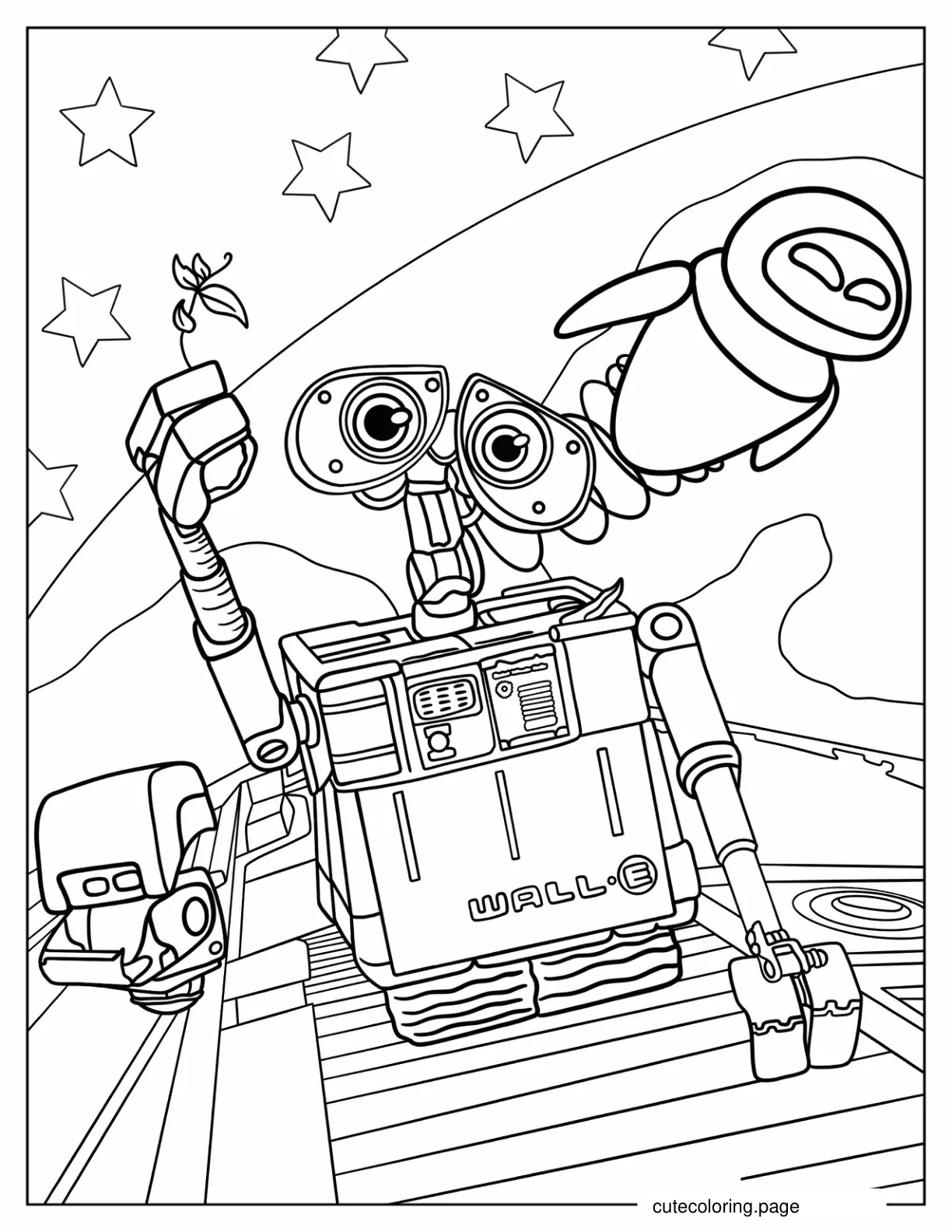 Detailed Wall E With Eve Coloring Page coloring page