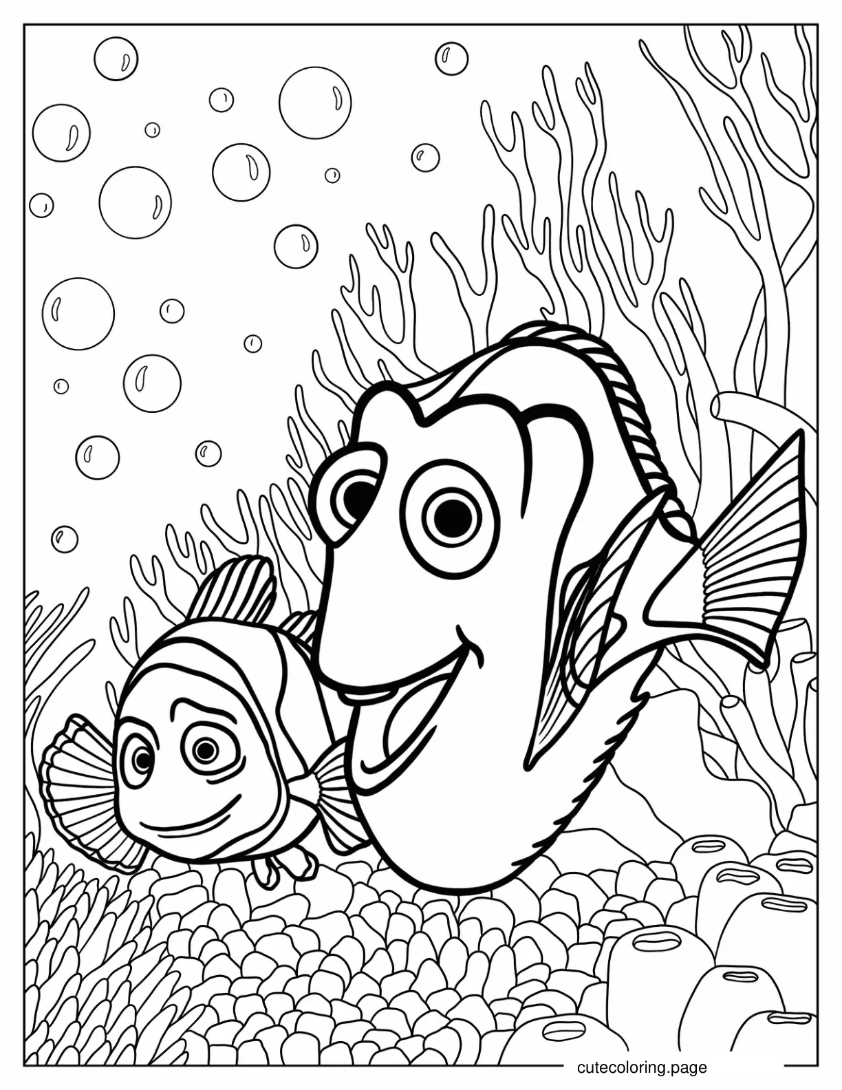 Dory And Marlin In Coral Reef Coloring Page coloring page