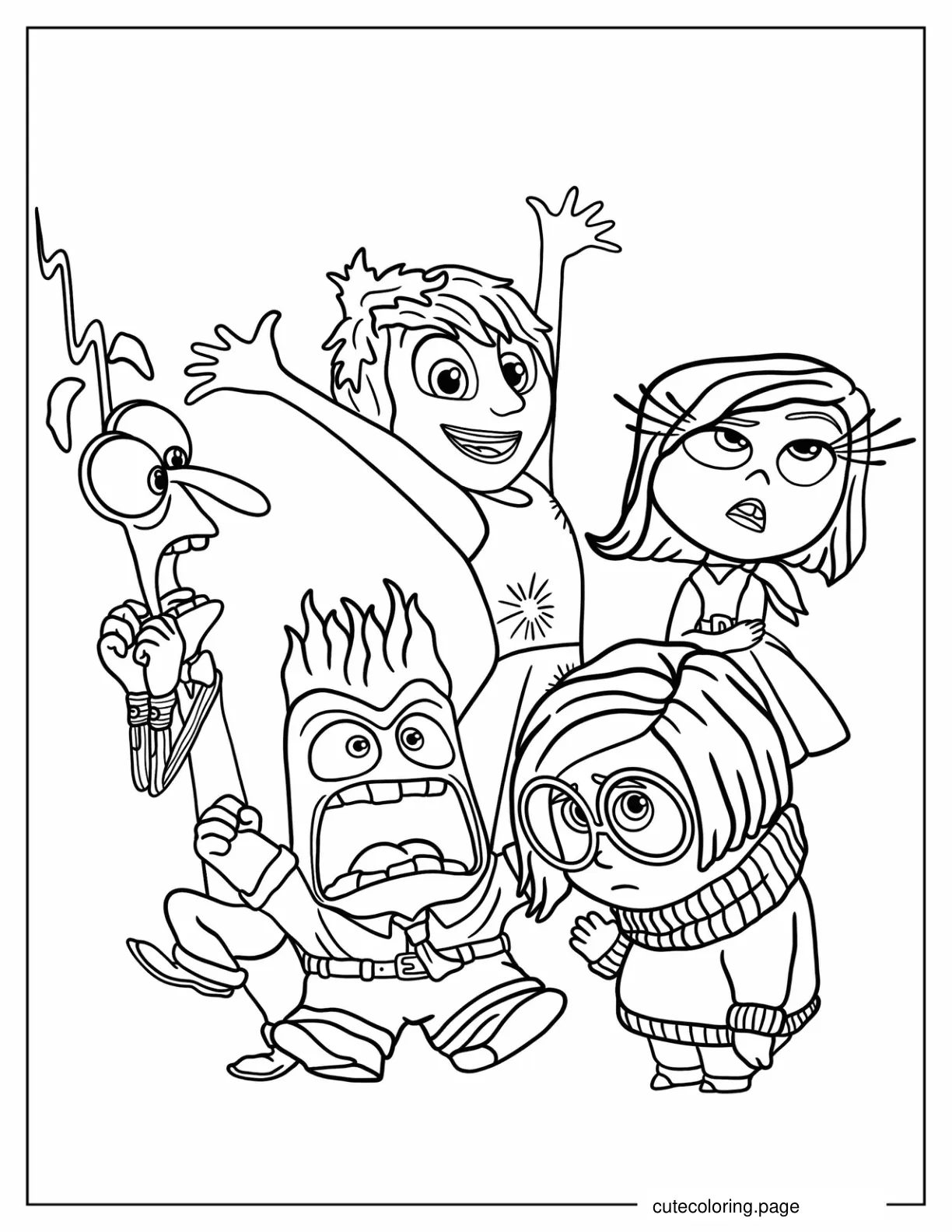 Inside Out Joy Anger Fear Sadness Disgust Coloring Sheet coloring page