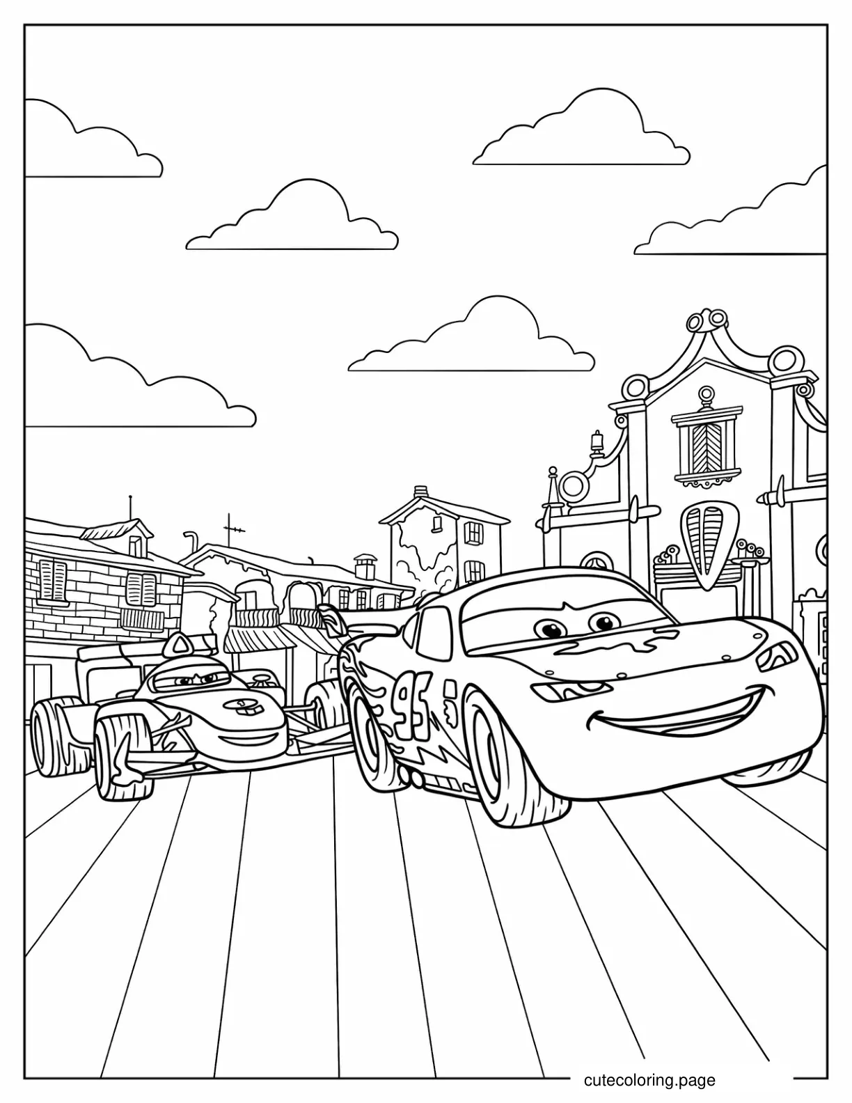 Lightning McQueen Racing Coloring Sheet coloring page