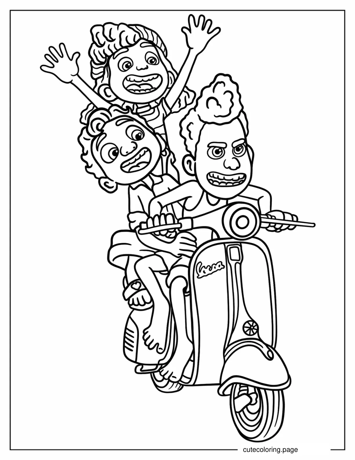 Luca Alberto And Guila Riding Scooter Coloring Sheet coloring page