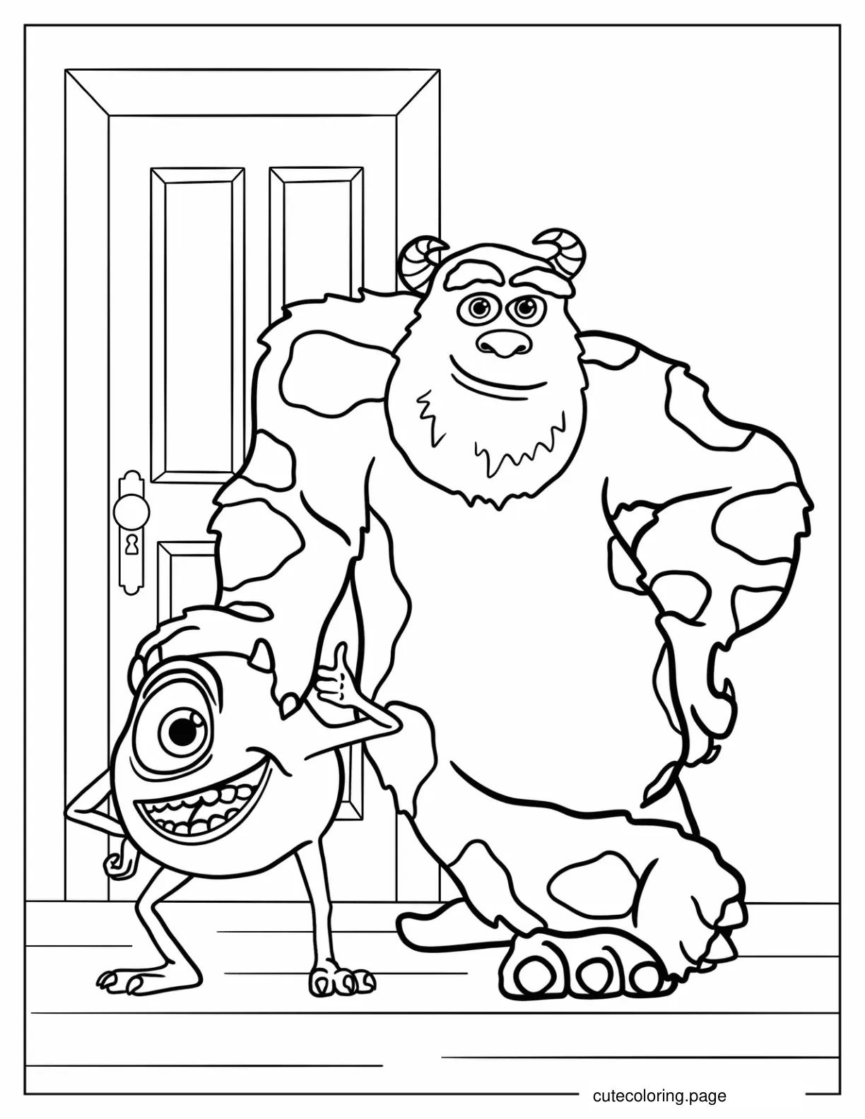 Sully And Mike In Front Of Door Mosnter_s Inc Coloring Page coloring page