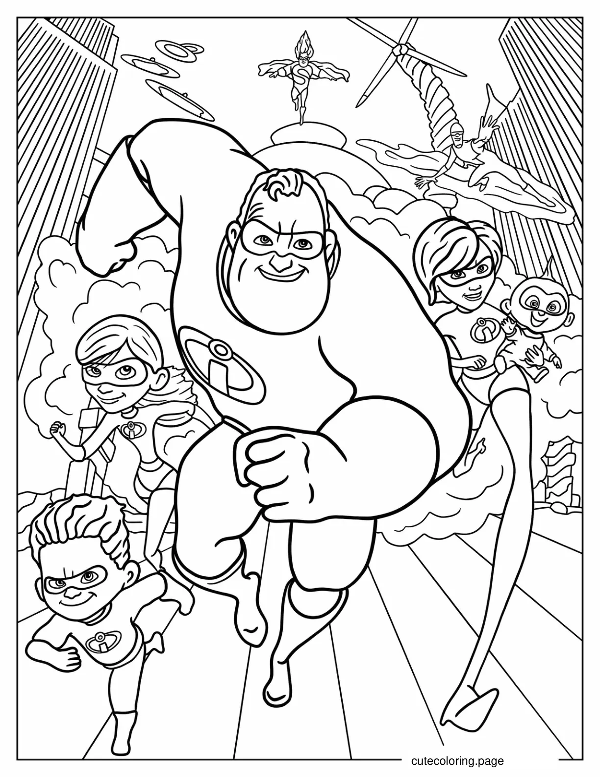 The Incredibles With Syndrome And Frozone Coloring Page coloring page