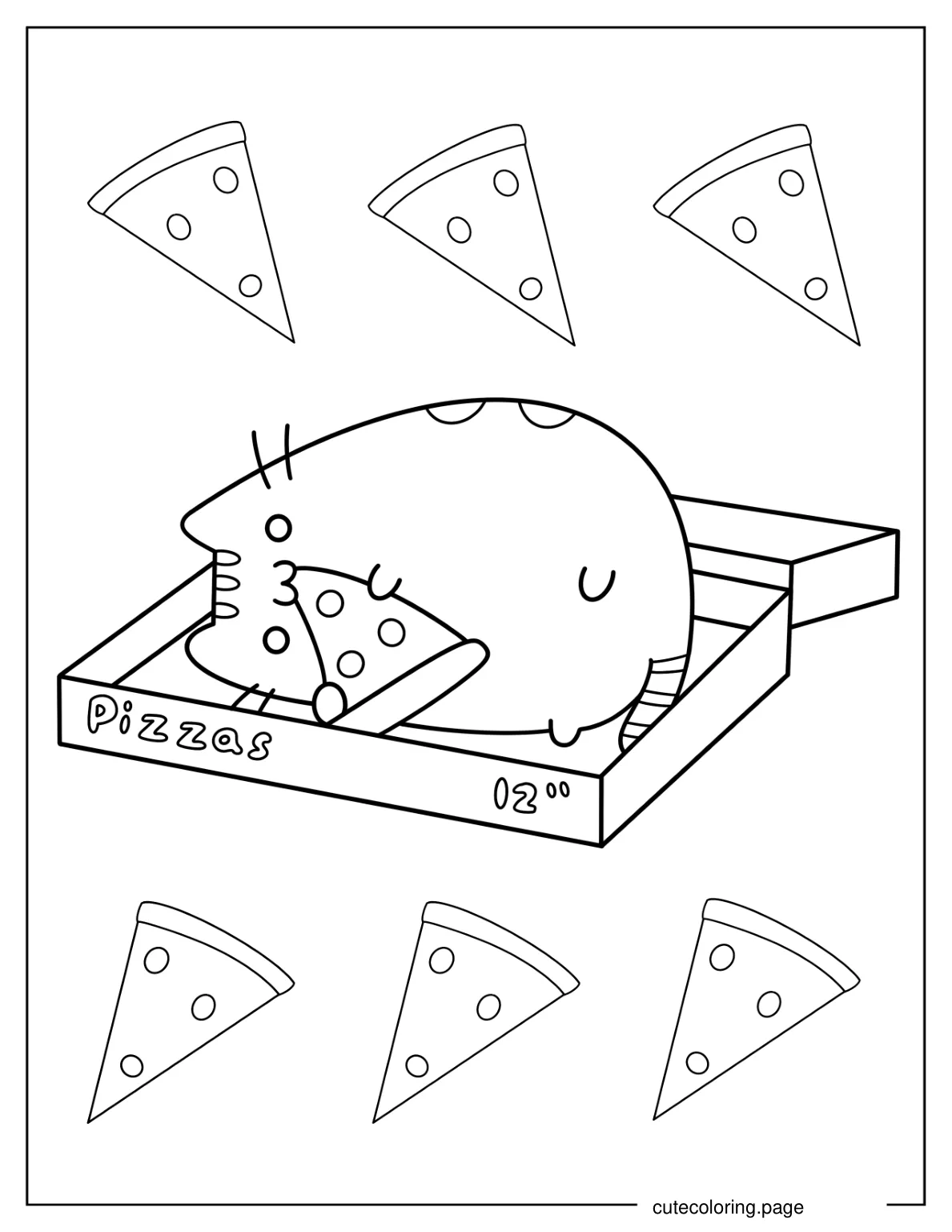 Coloring Page Of Pusheen Eating Pizza In Box coloring page