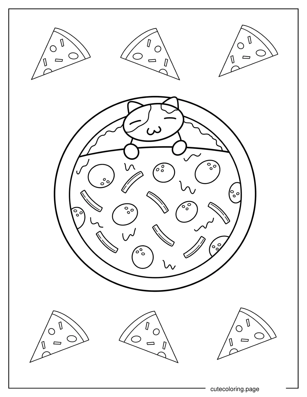 Kawaii Themed Pizza Coloring Sheet coloring page