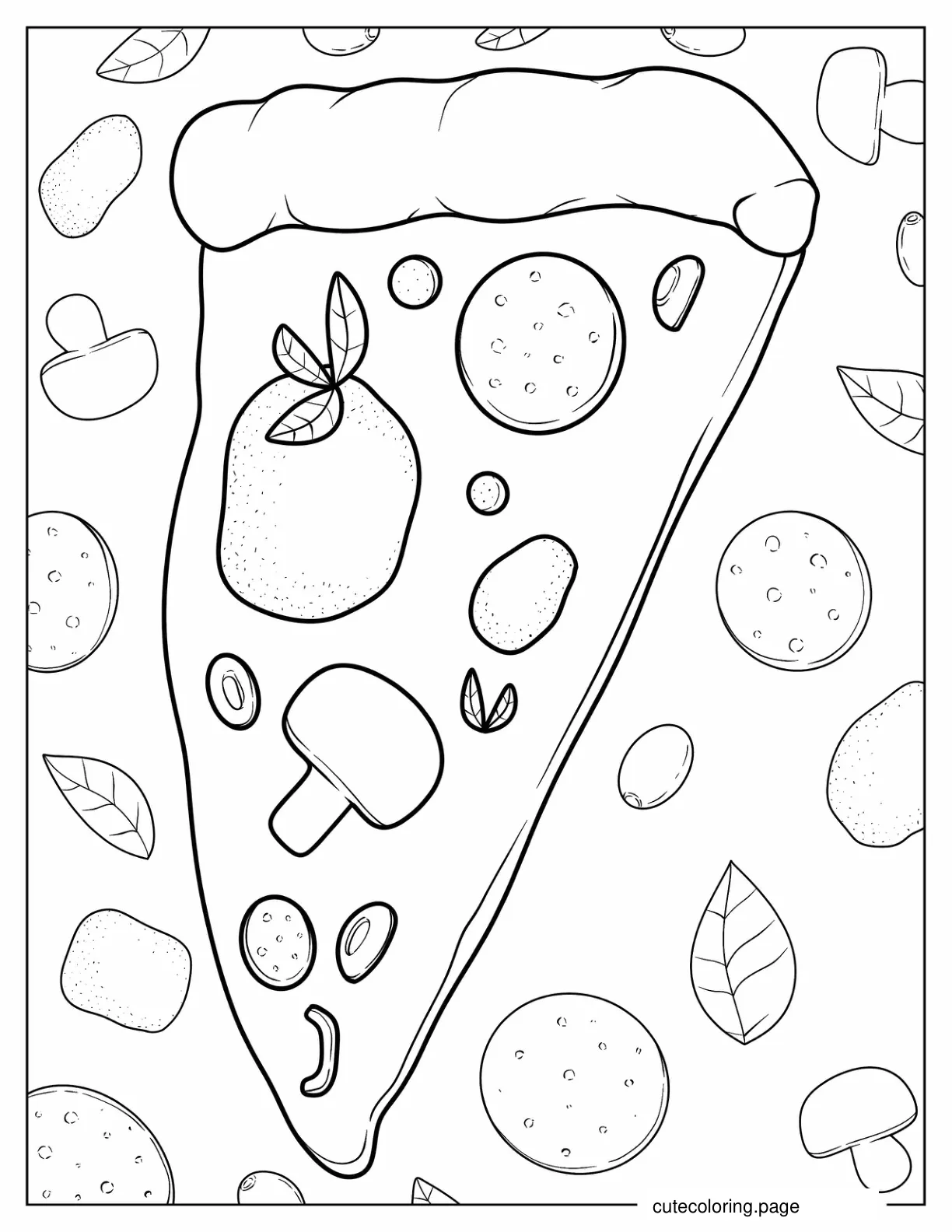 Pizza Slice With Mushrooms Olives And Salami coloring page