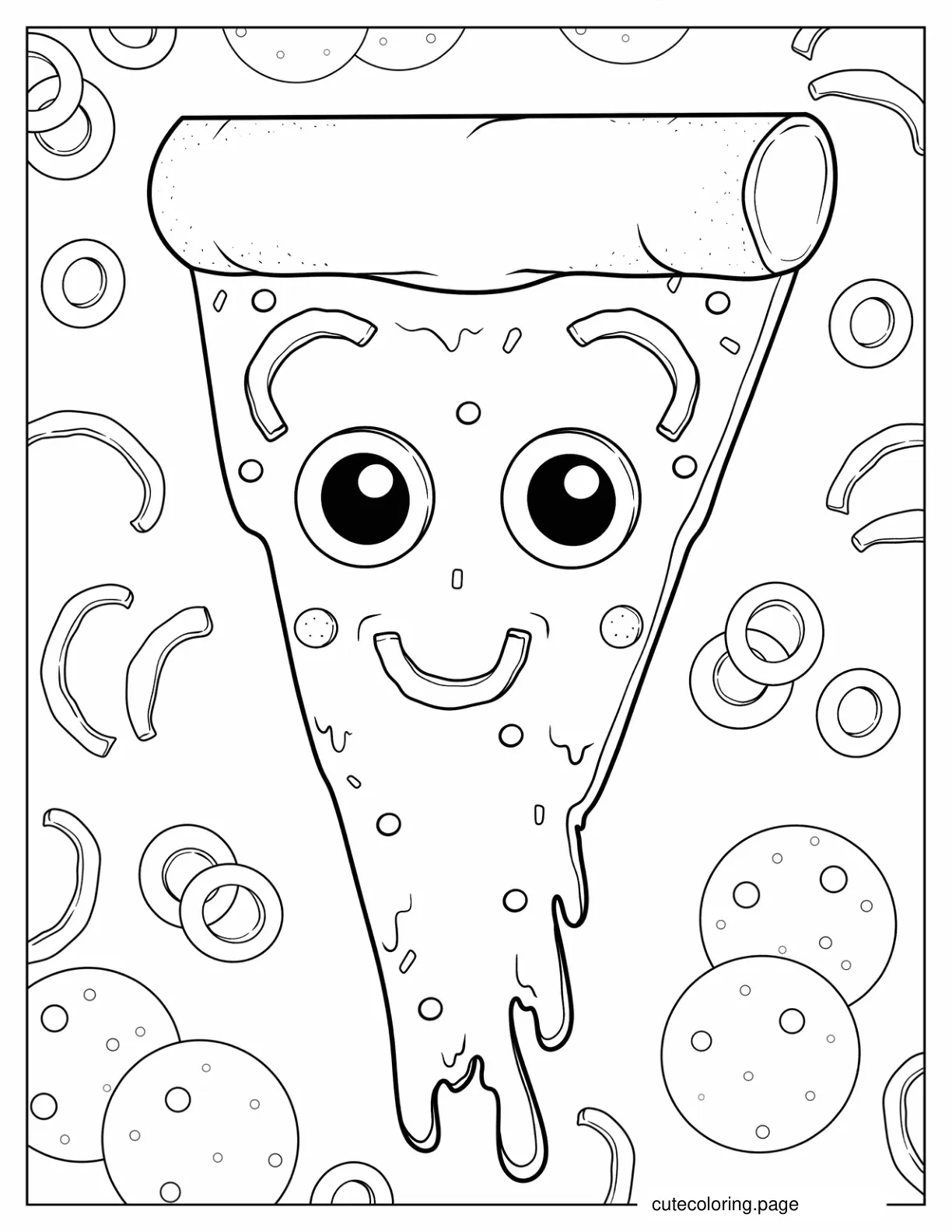 Smiling Pizza Slice With Melted Cheese coloring page