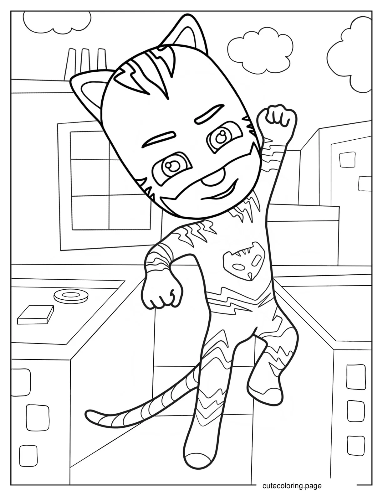 Catboy Fist Bump While Jumping Coloring Page coloring page