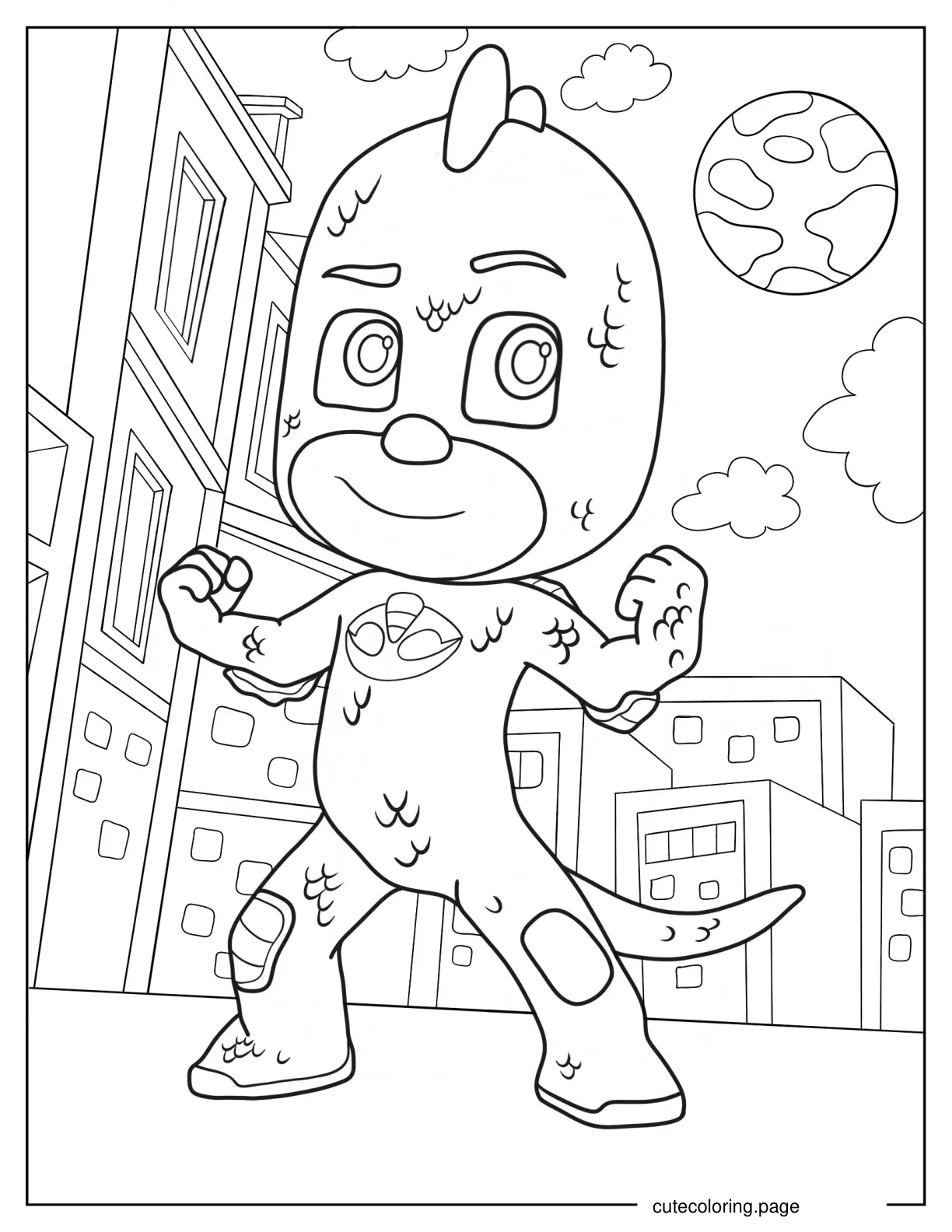 Detailed PJ Masks Gekko In City Coloring Sheet coloring page