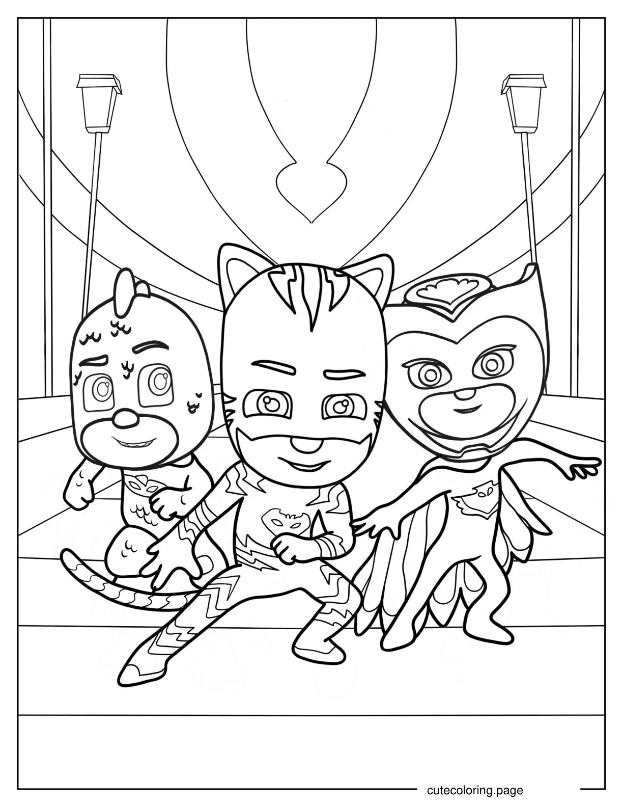 PJ Mask Gekko Owlette And Catboy Poster Coloring Page coloring page