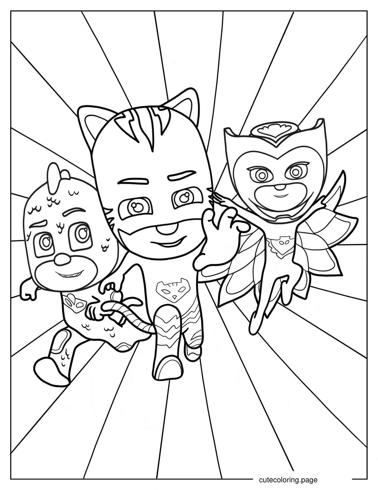 PJ Mask Owlette Catboy And Gekko Running Fast Coloring Sheet coloring page