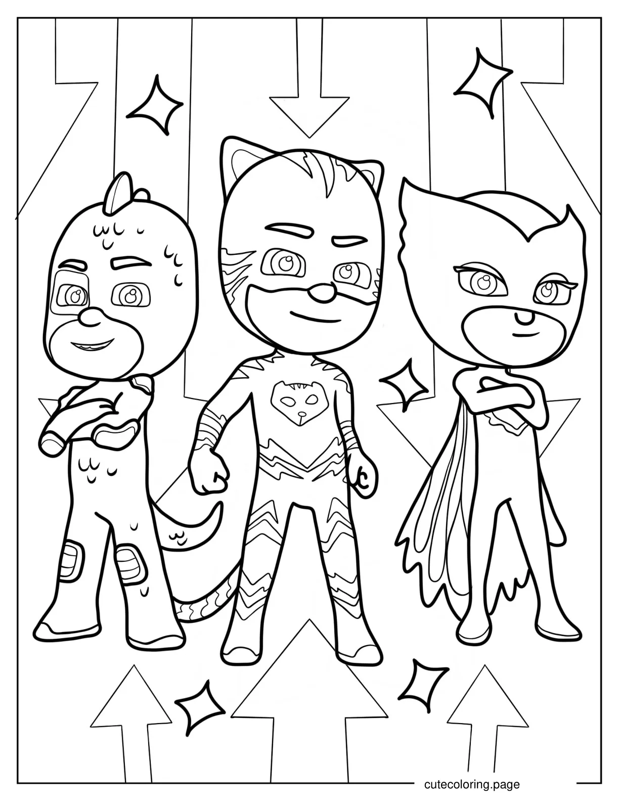 Simple Owlette Gekko And Catboy Standing With Arms Crossed Coloring Page coloring page