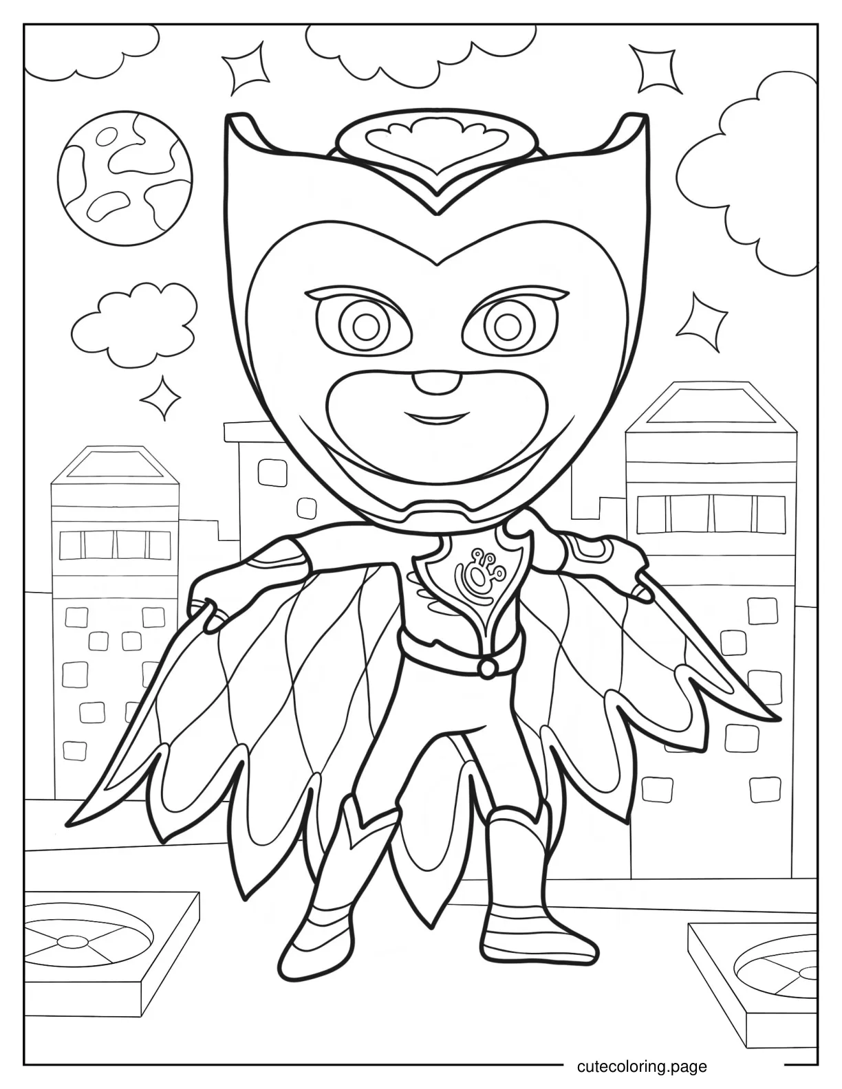 Space Owlette Holding Cape Coloring Page coloring page