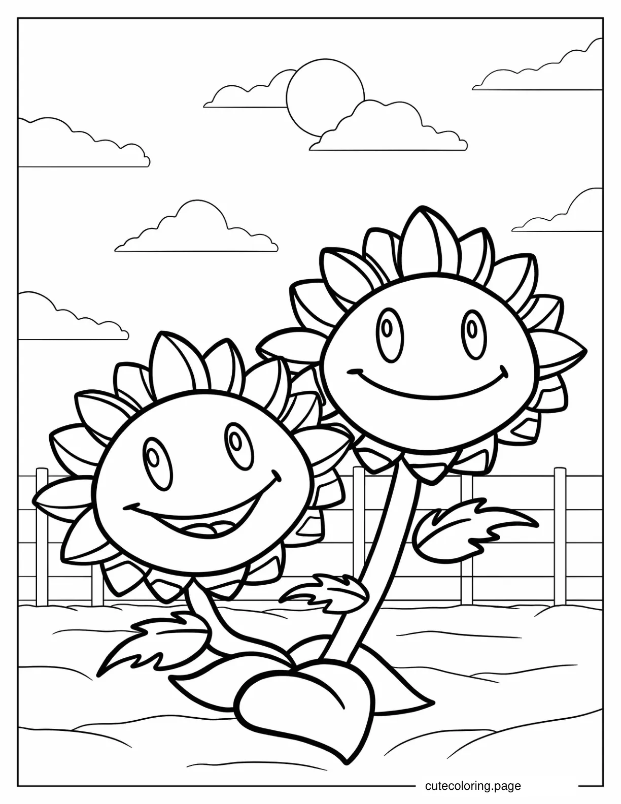 Coloring Page Of Sunflower From Plants Vs Zombies coloring page