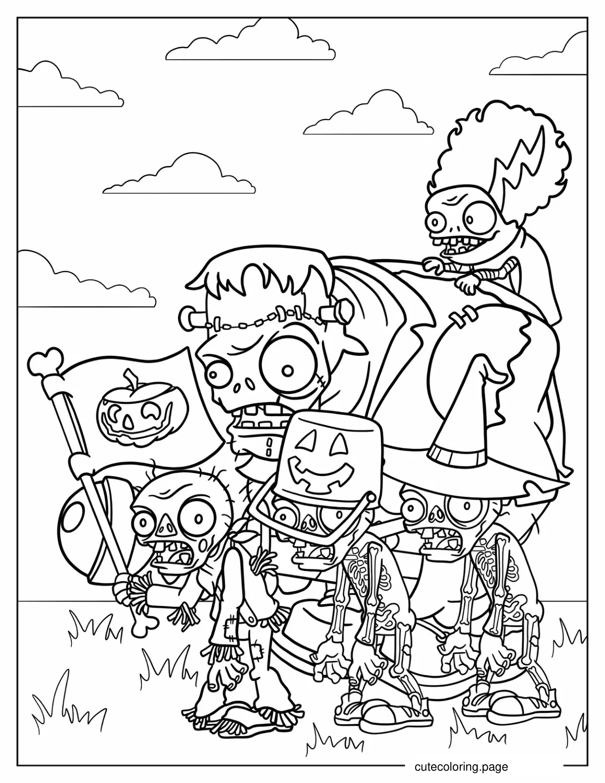 Halloween Themed Plants Vs Zombies coloring page