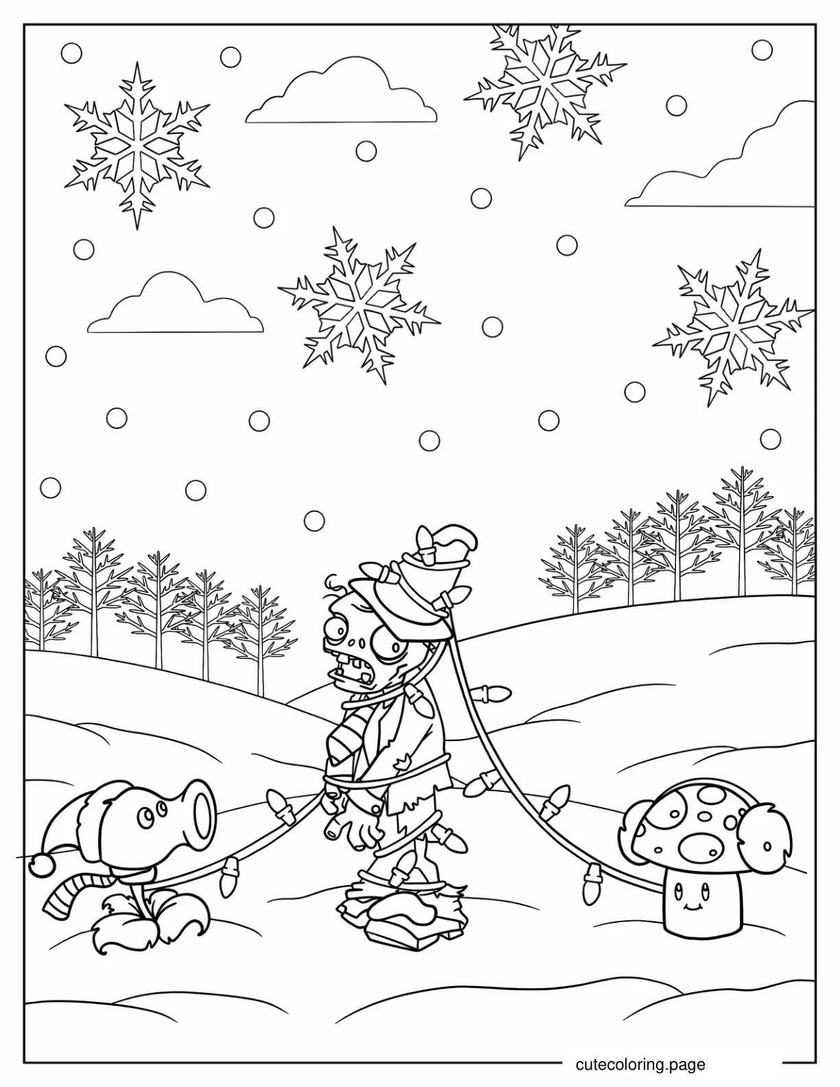 Zombie Tangled In Christmas Lights To Color coloring page