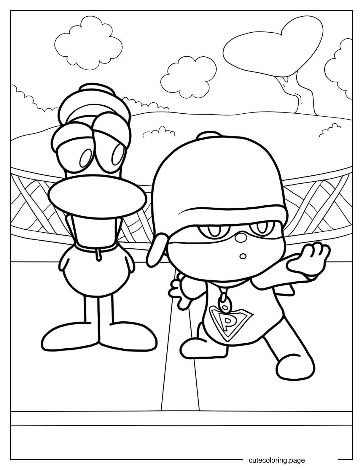 Coloring Page Of Pato And Superhero Pocoyo coloring page