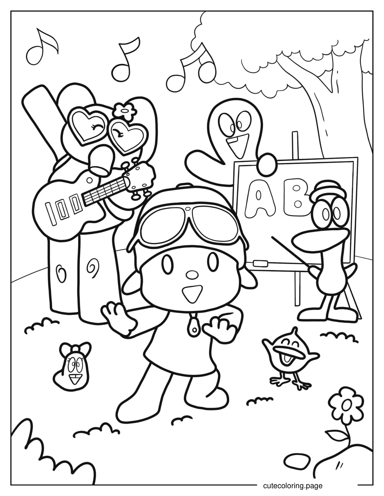 Coloring Page Of Pocoyo and Friends Dancing coloring page