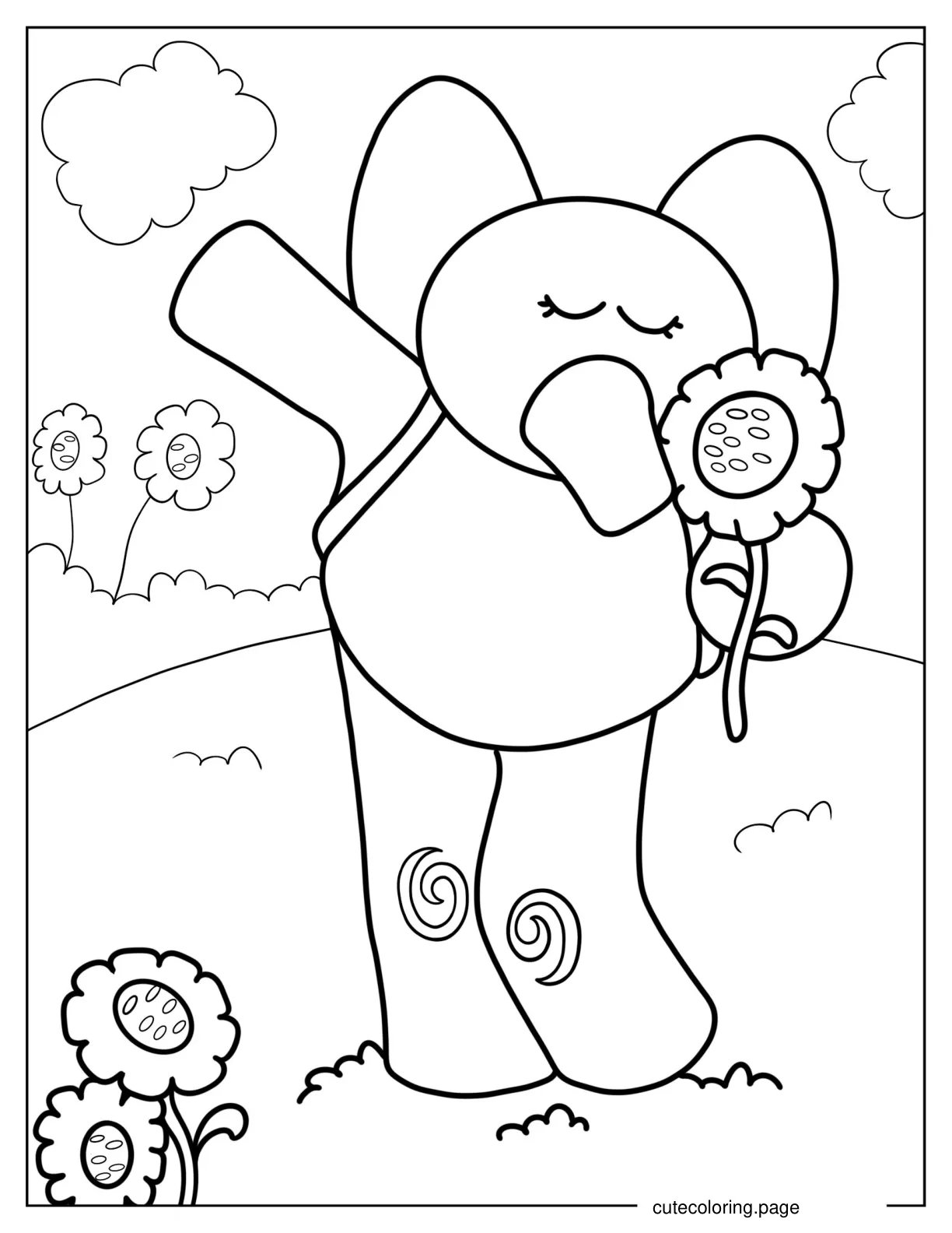 Elly Smelling A Sunflower coloring page