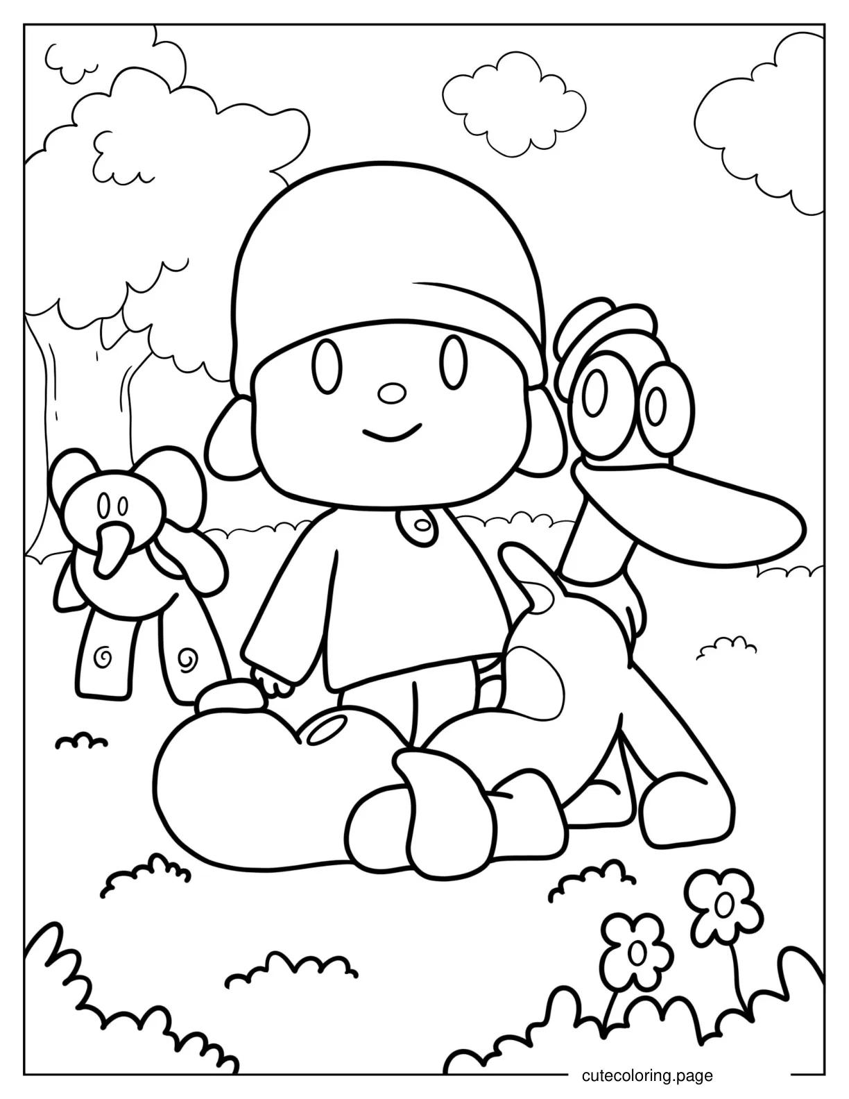 Kawaii Pocoyo Elly Pato and Loula Coloring Sheet coloring page