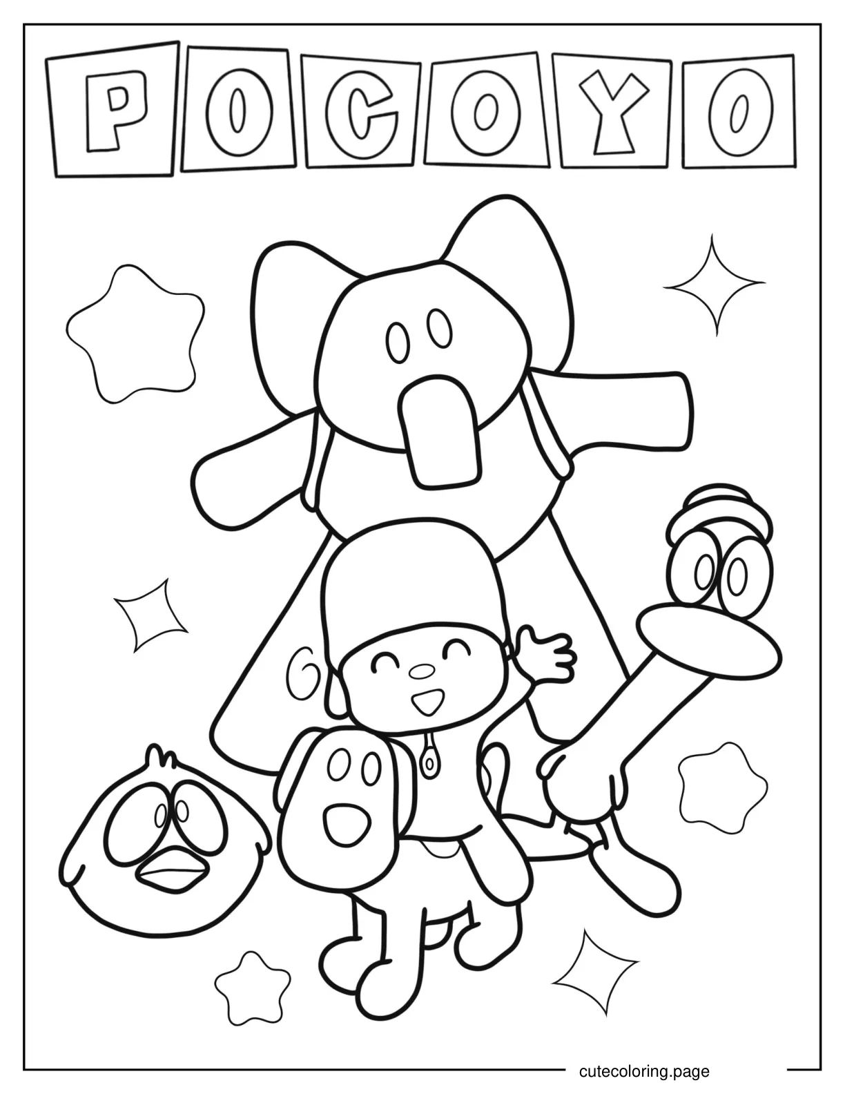 Simple Outline Of Pocoyo And Friends For Kids coloring page