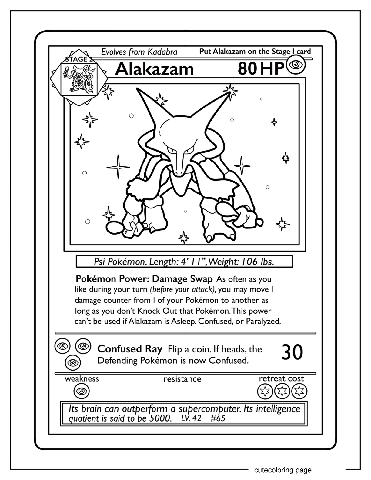 Alakazam Damage Swap Pokemon Card coloring page