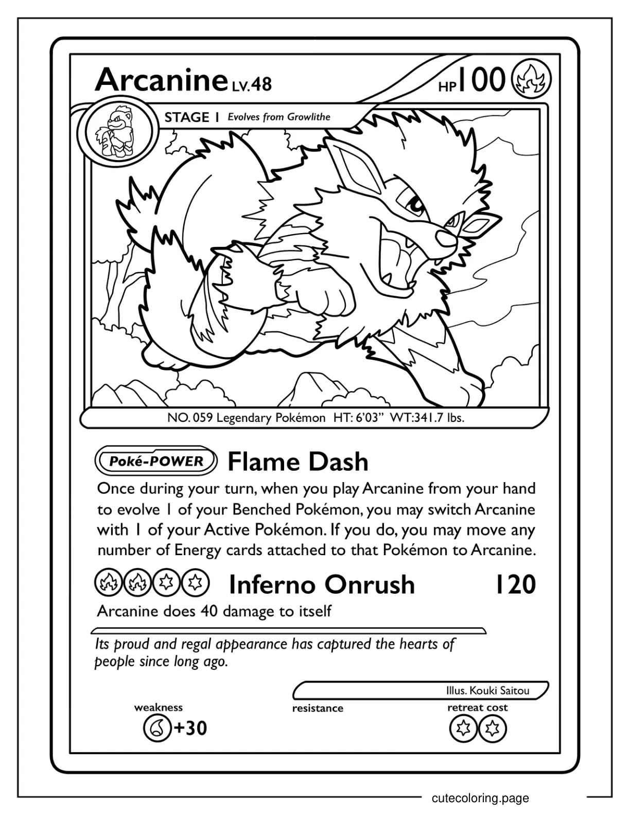 Arcanine Flame Dash Pokemon Card Coloring Page coloring page