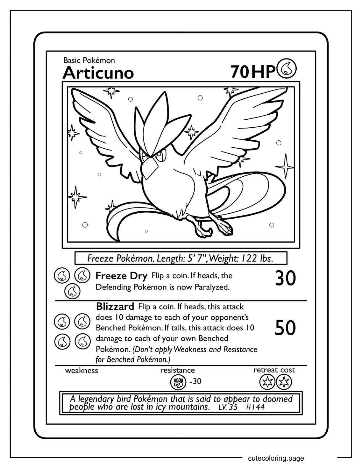 Articuno Freeze Dry Pokemon Card Coloring Page coloring page