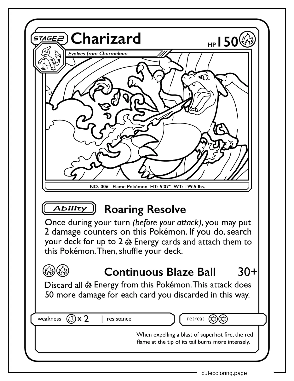 Charizard Continuous Blaze Ball Pokemon Card Coloring Page coloring page