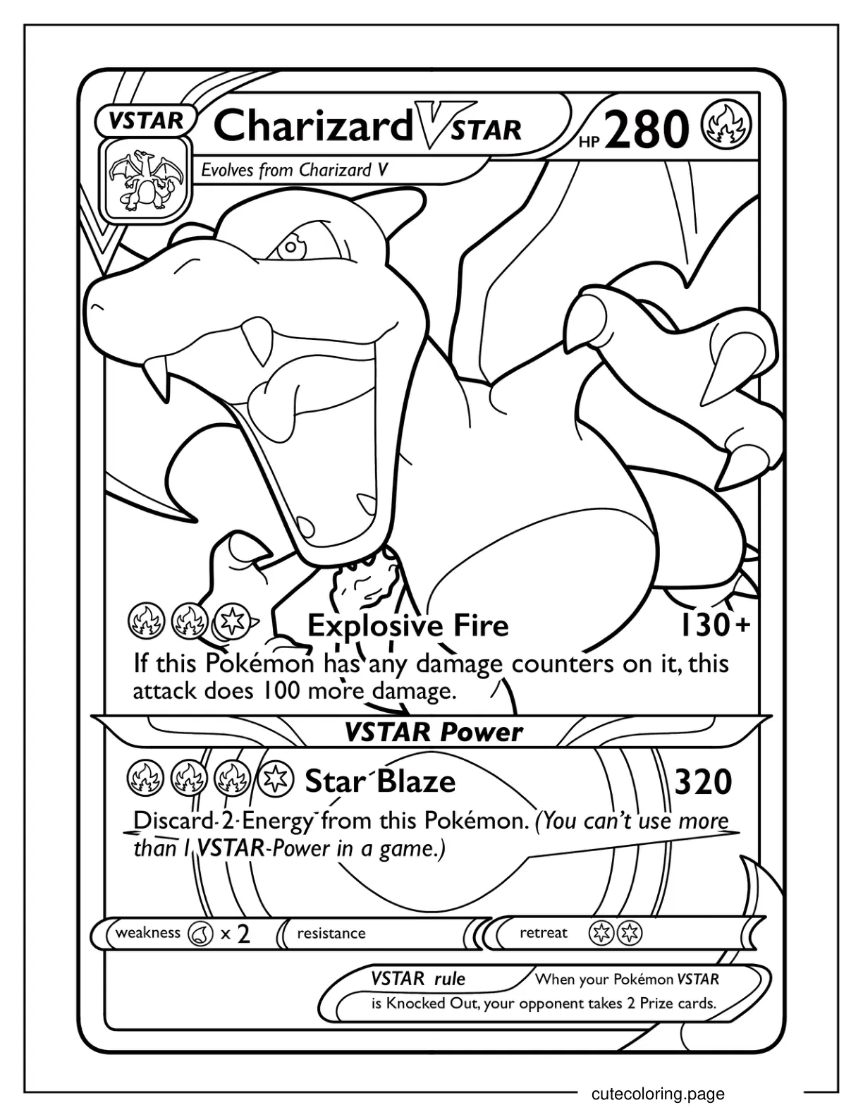 Charizard V Star Explosive Fire Pokemon Card coloring page