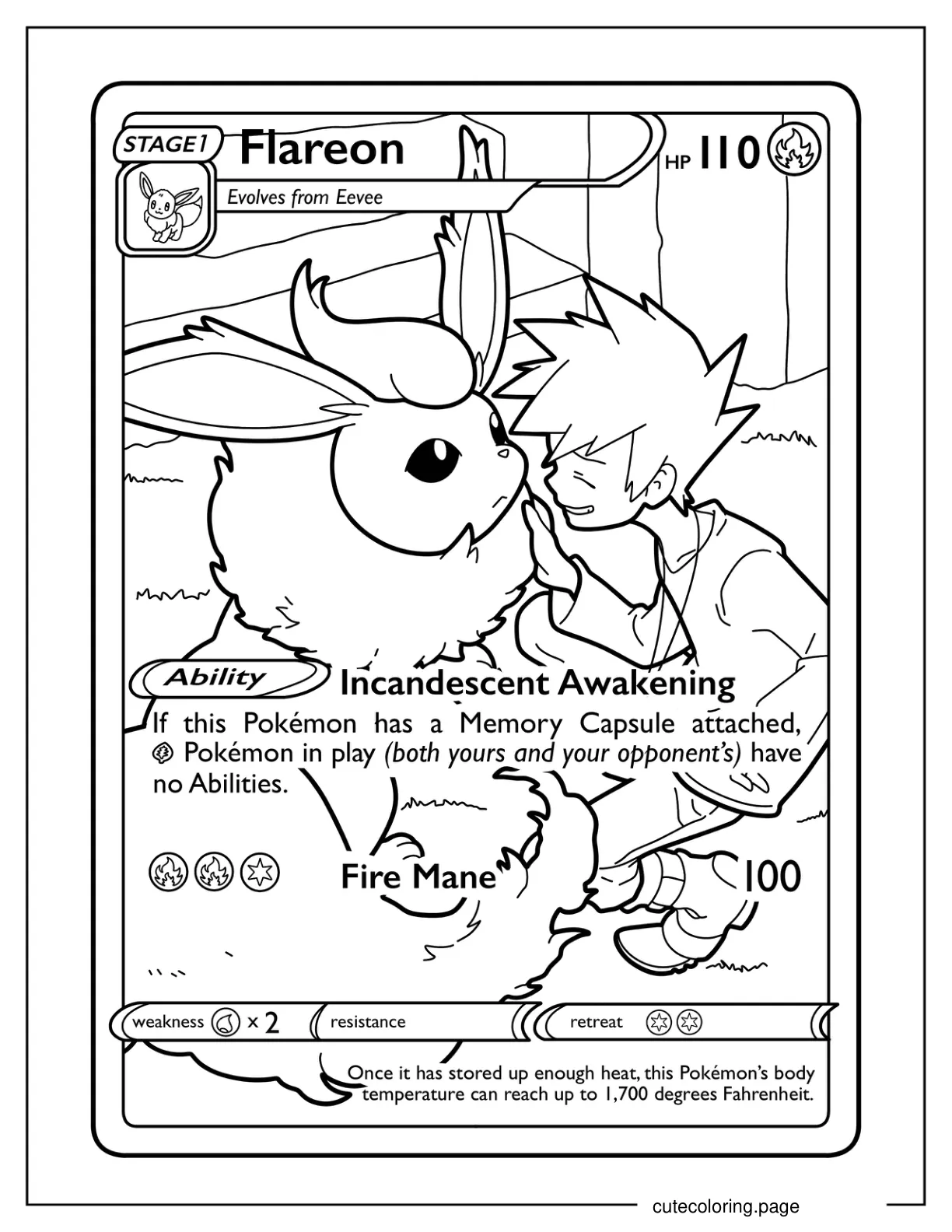 Flareon Incandescent Awakening Pokemon Card Coloring Page coloring page