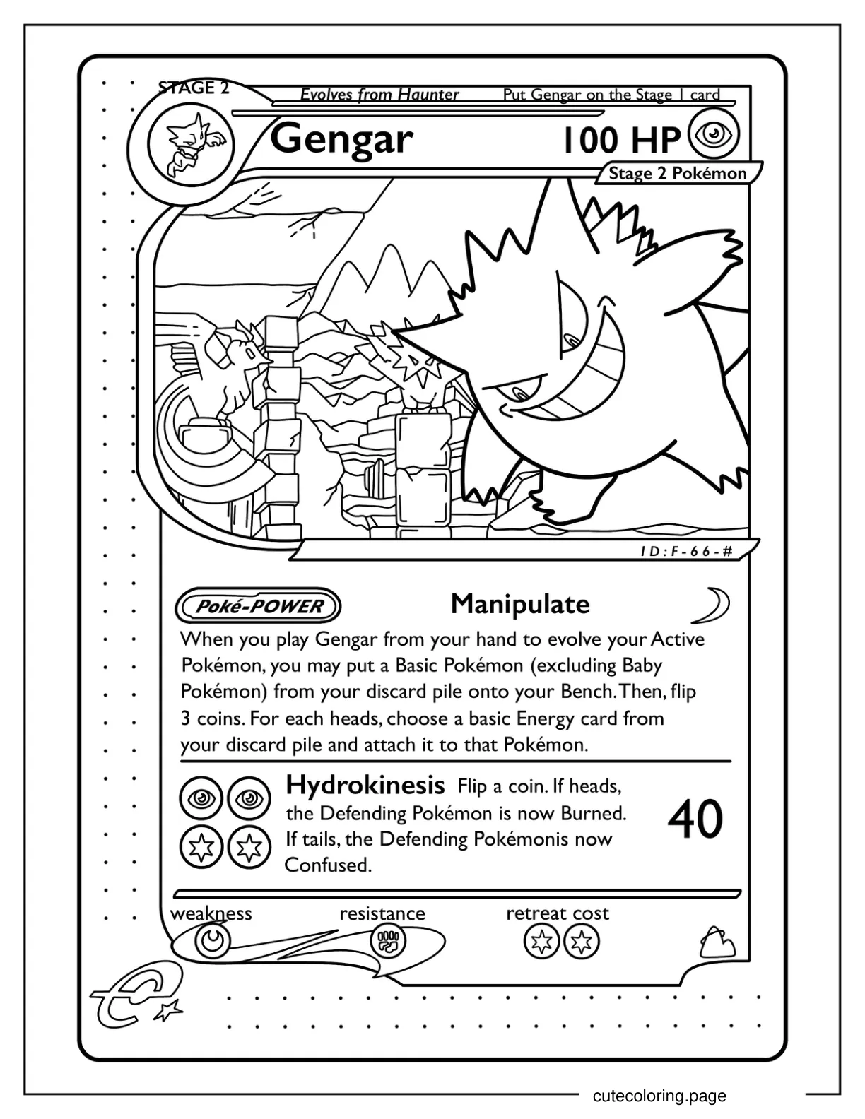 Gengar Manipulate Pokemon Card Coloring Page coloring page