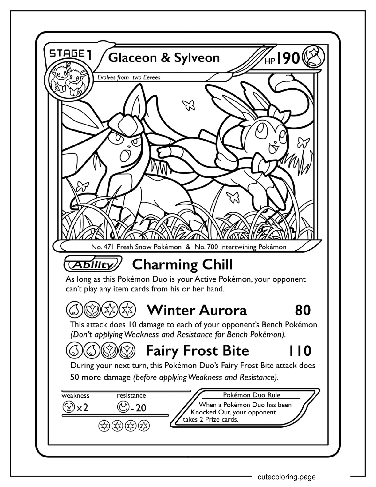 Glaceon And Sylveon Charming Chill Pokemon Card coloring page